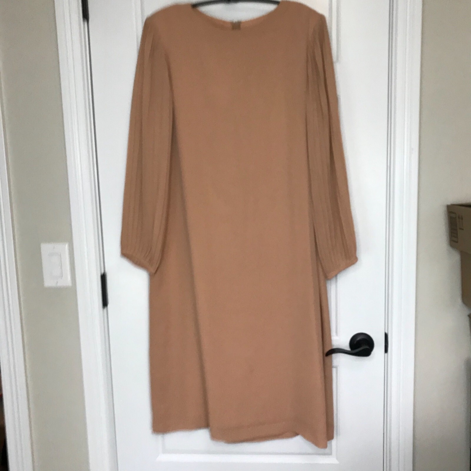 Miss Elliette Pleated Sleeve Shift Dress Vintage 1980’s Midi Chiffon Size 16