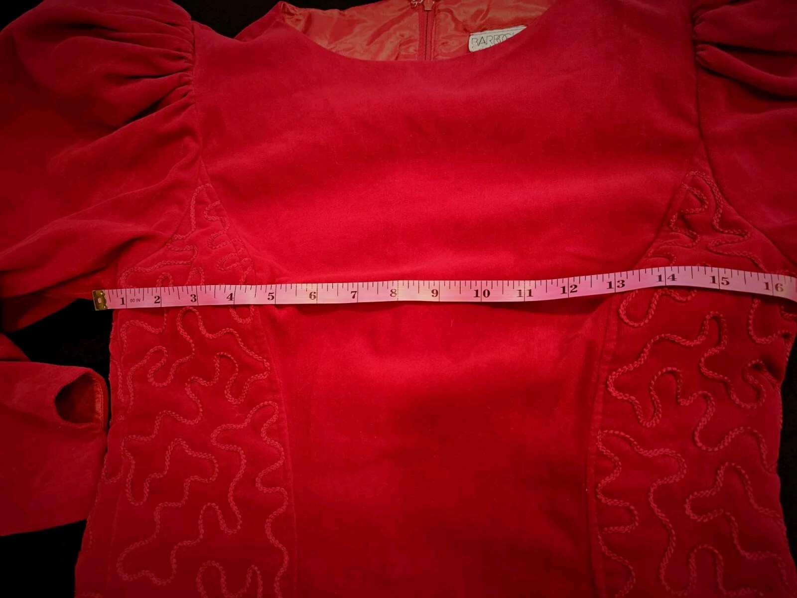 Vintage Barboglio Cristina Jan 80s Red Velvet Dress Size 8 Puffed Sleeves