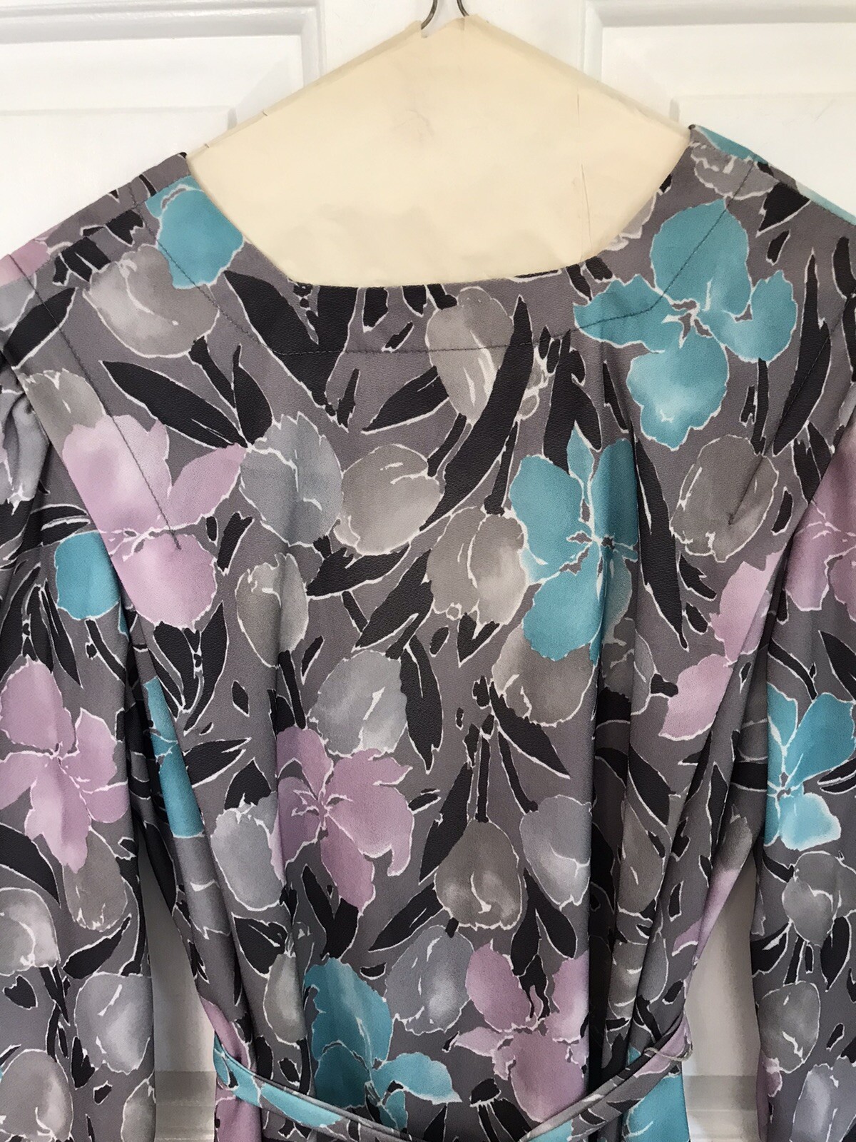 Vintage Dress 80s Floral Shift Signor California New w/Tags NWT Gray Purple Blue