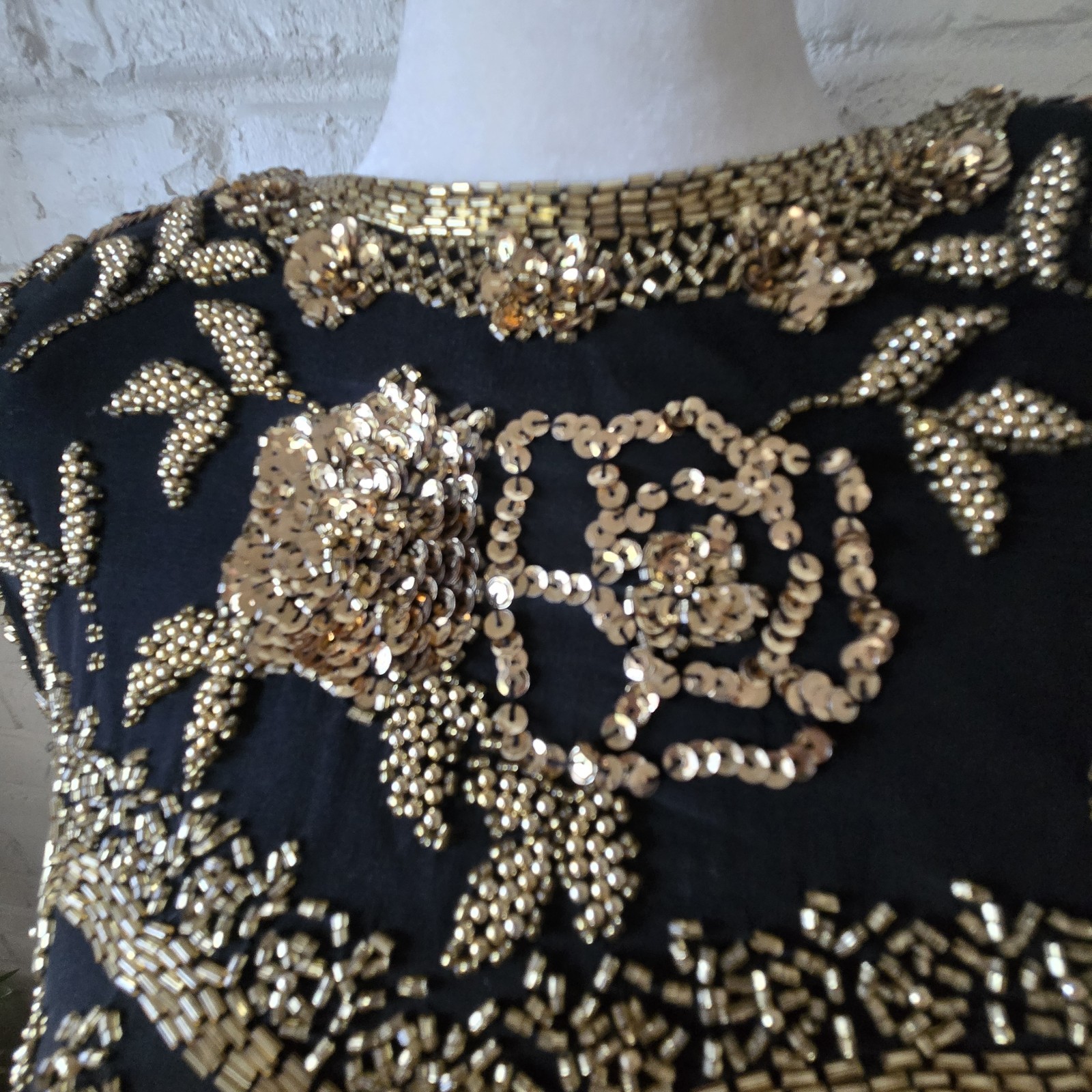 Vtg 80s 100%Silk Gold Embellished Top By Black Tie, S, Party, Formal