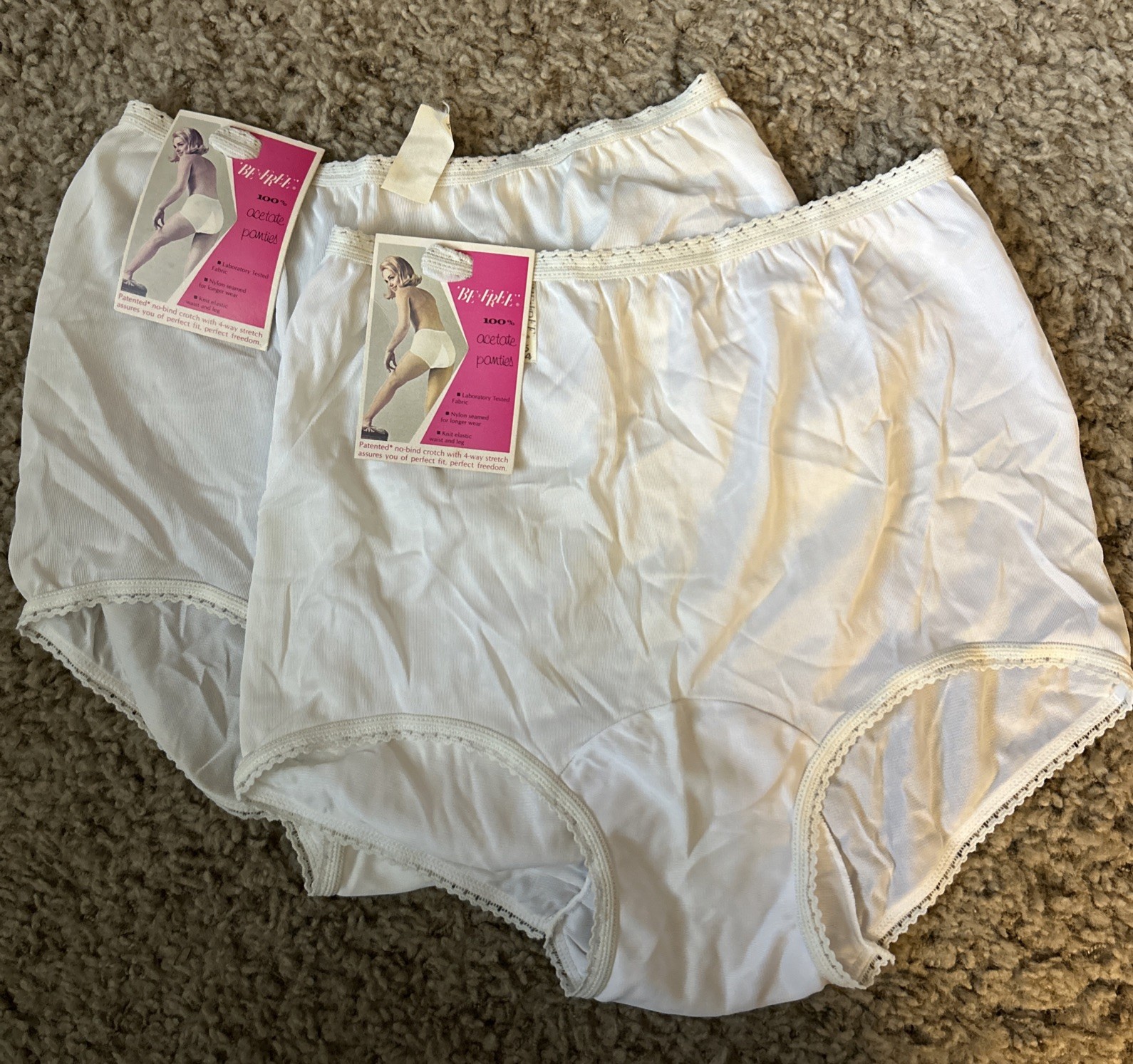 Vintage BE-FREE White 100% acetate panties – 34 Hip Size 5 NEW OLD STOCK 2 Pair