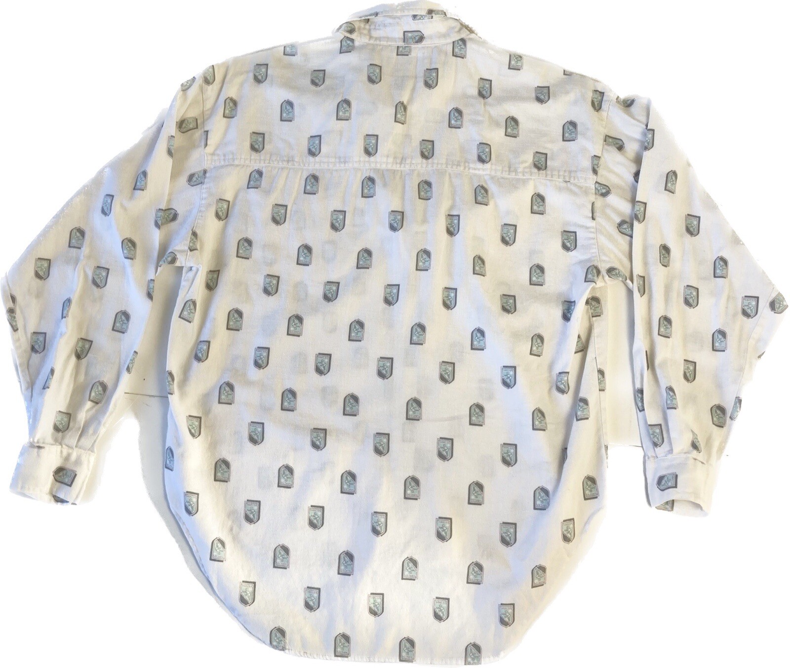 Tarazzia Button Up Shirt Women’s Size M White Gray Pink Pattern Blouse Vintage