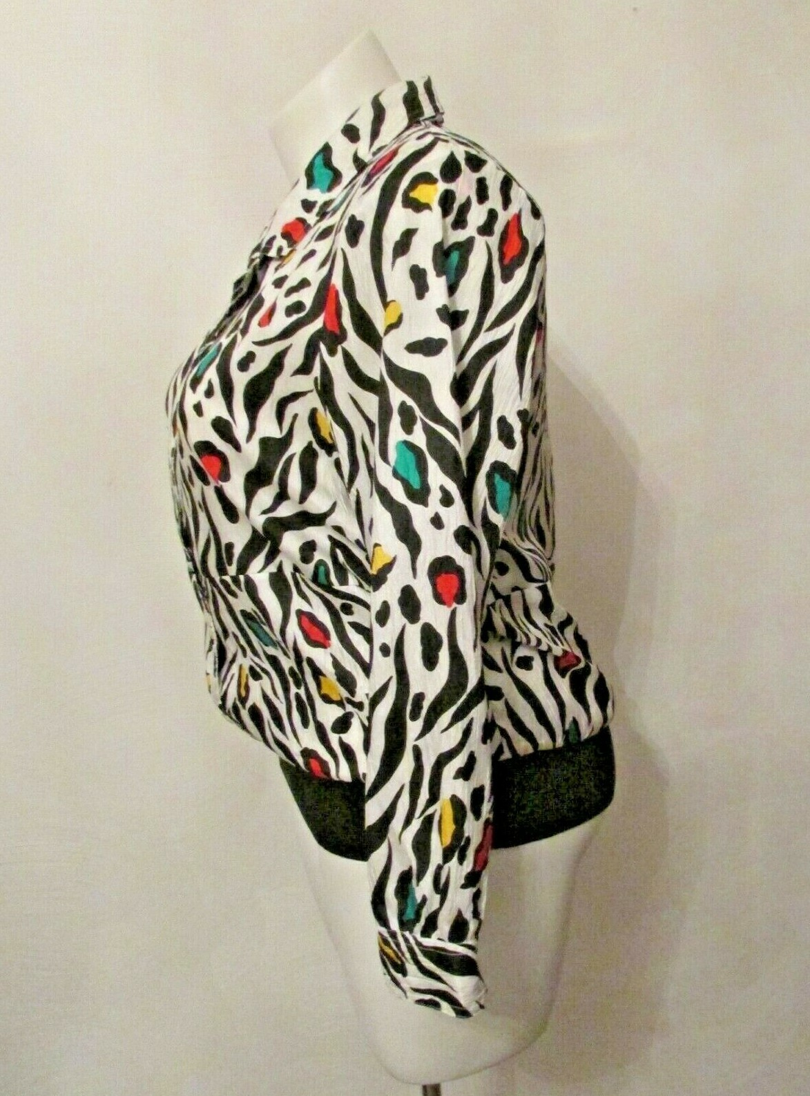 Leslie Fay Separates Multicolor Zebra Print Button Up L/S Top Blouson Blouse M