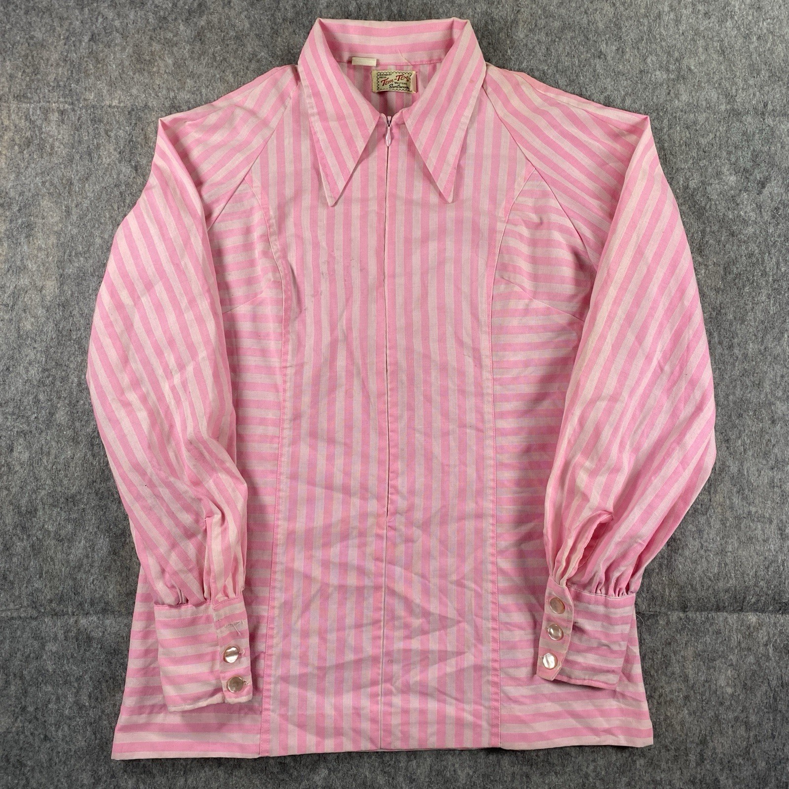 True Vintage Tem Tex Over Shirt Women’s 20×27 Rockabilly Pink Striped 1950s USA