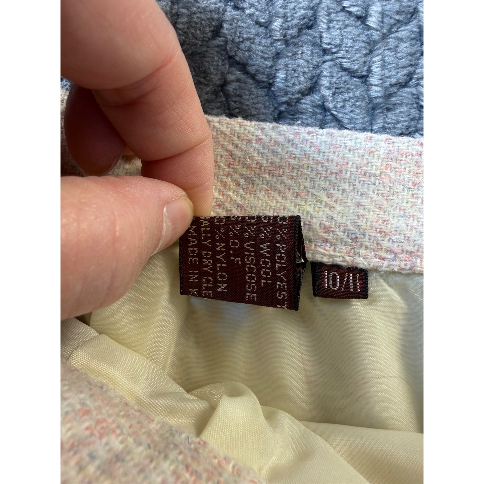 Vintage Wool Blend Tweed Midi Skirt Cream Pastel Multi Pleated Pencil Size 10/11