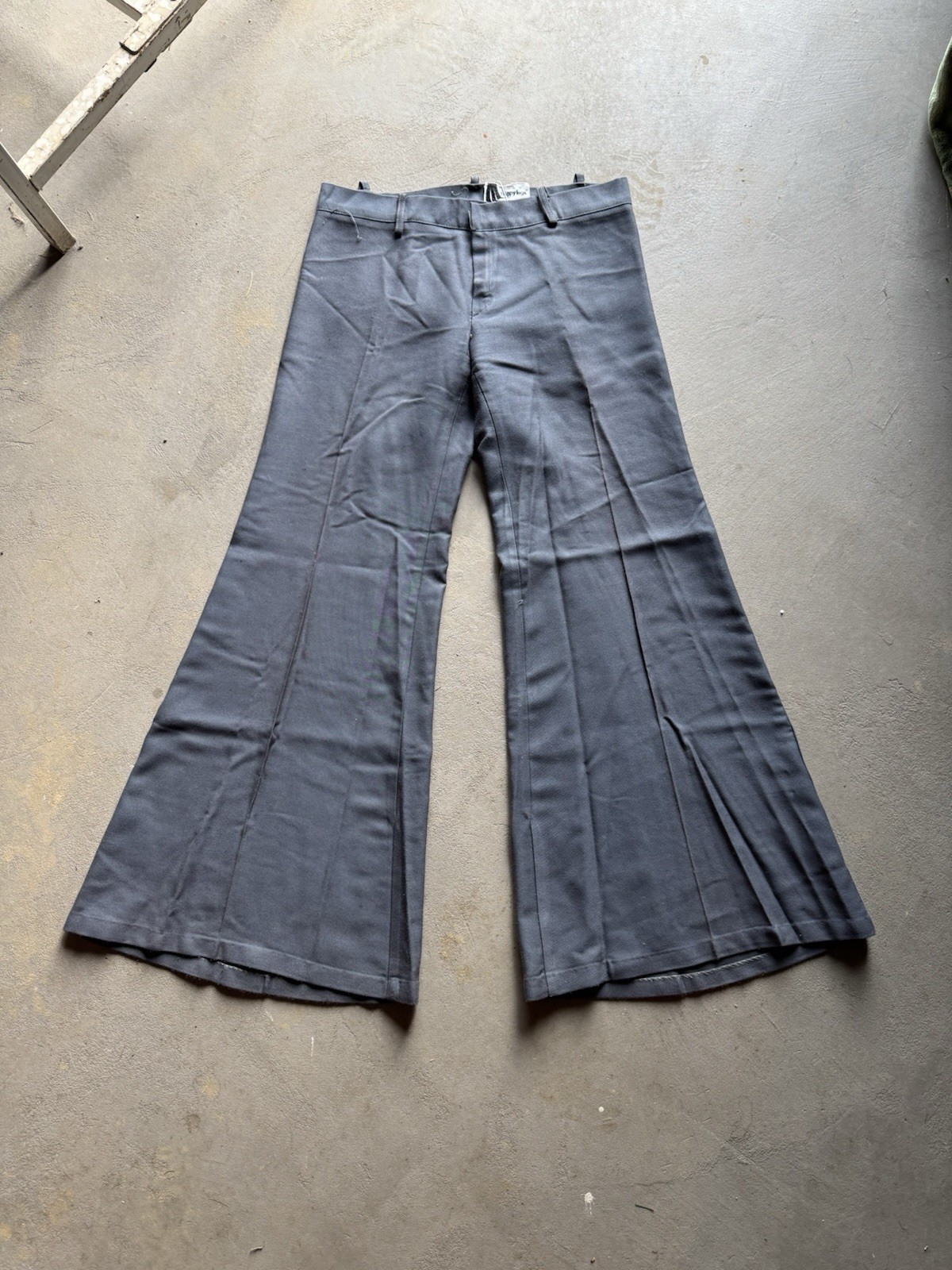 Vintage 70s Happy Legs 32×32 Grey Bell Bottom Flare Trousers Rave Pants Disco