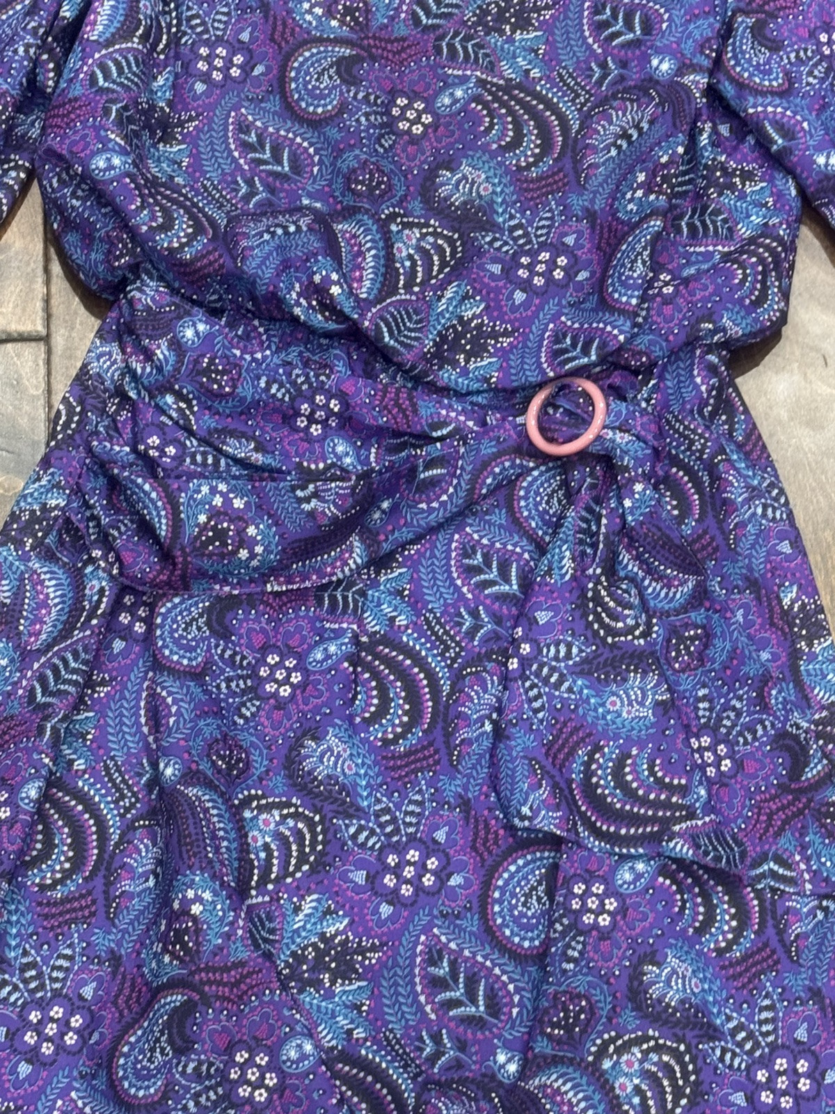 Vintage Cathy Sue Purple & Pink Multicolor Print Shoulder Pads 1980’s Dress 12