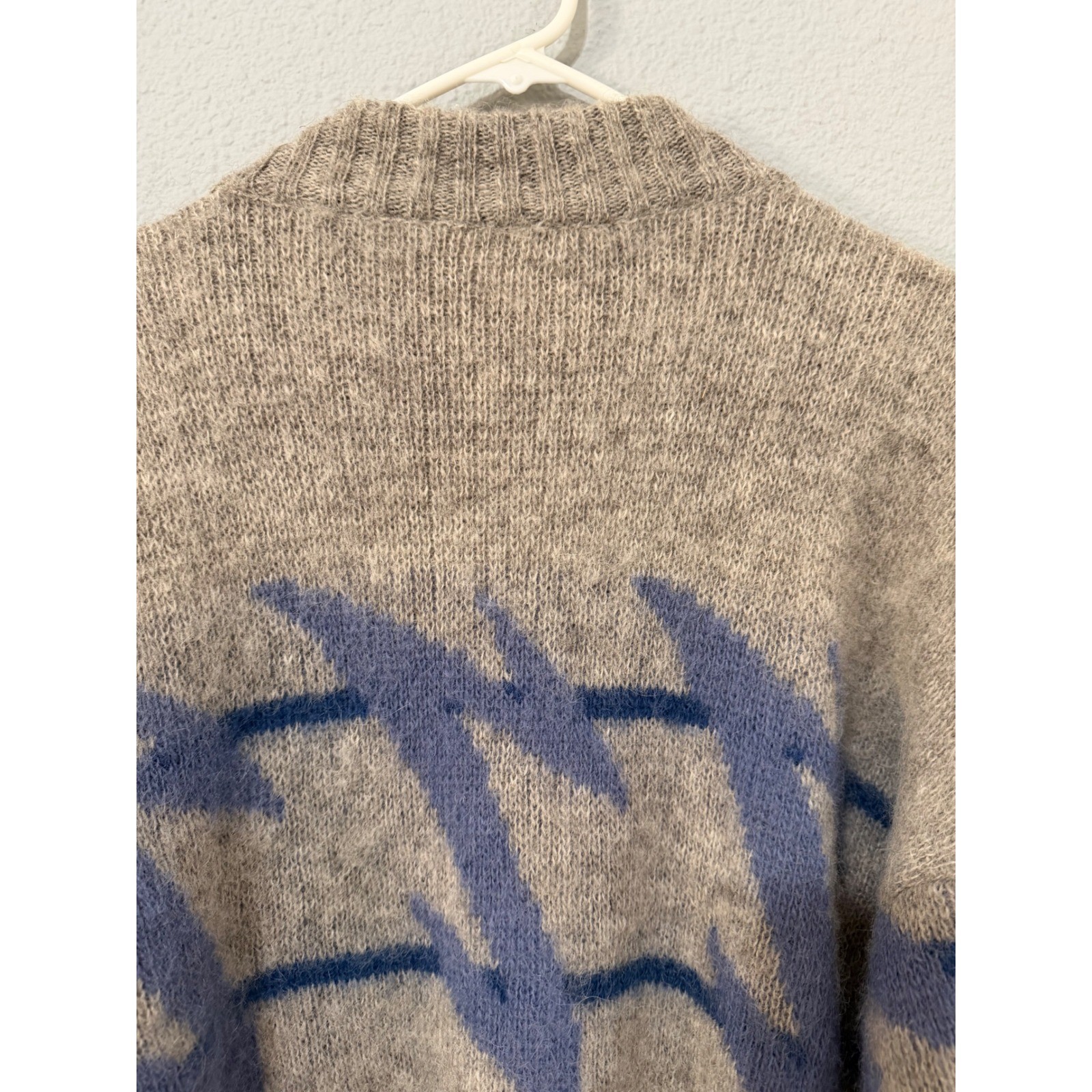 Les-Knit Ltd Vintage 80s 100% Pure Wool Sweater L Blue Oatmeal Icelandic Nordic