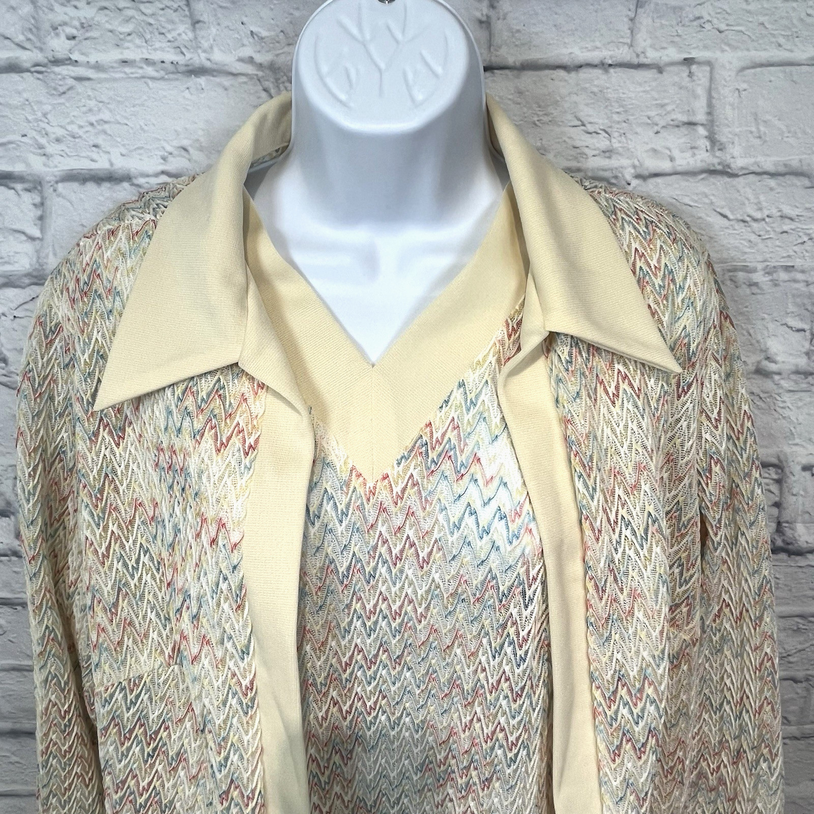 Vintage Preferred Fashion 2 Piece Dress &Jacket Set Yellow Chevron Knit M/L 80’s