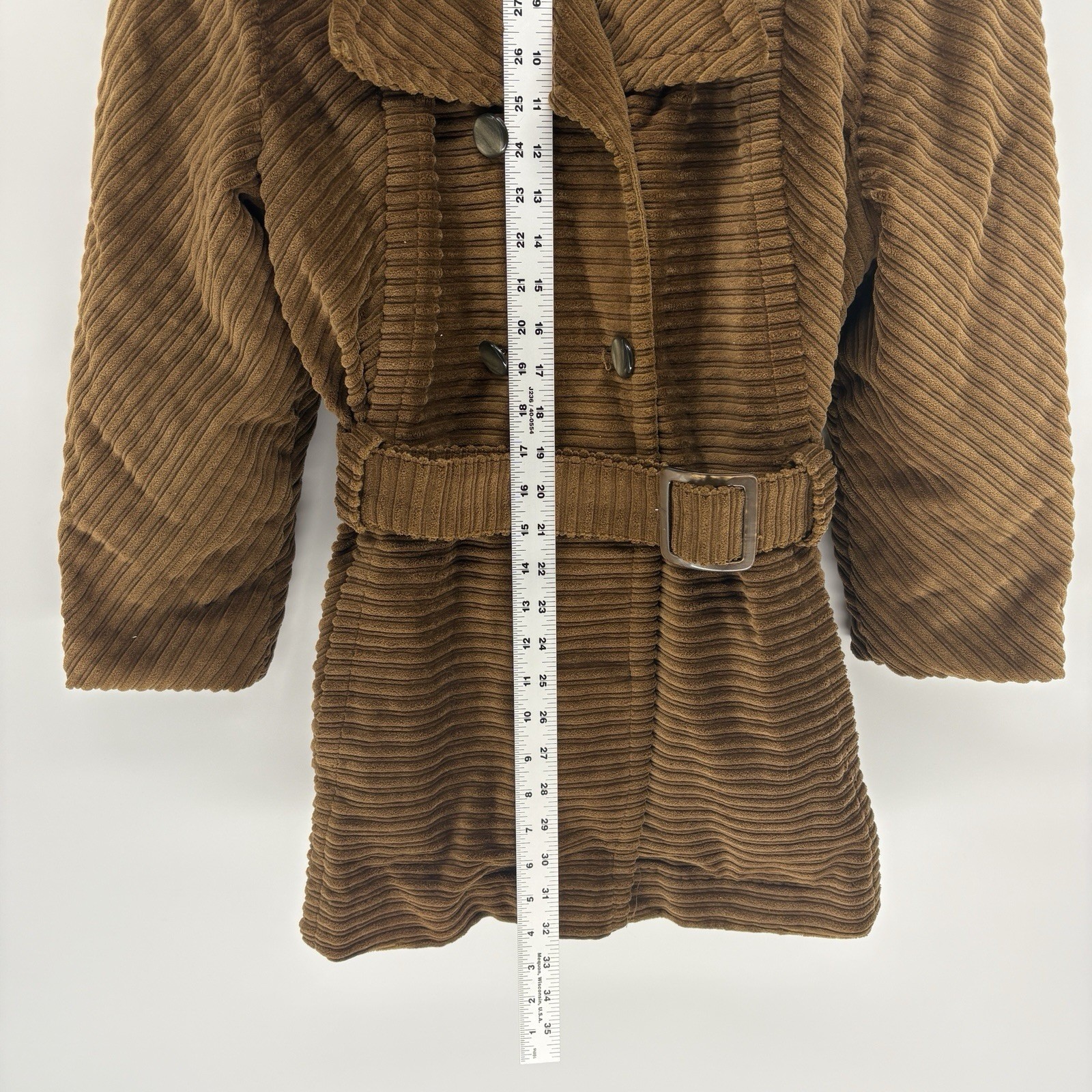 Vintage Sears Double Breasted Corduroy Jacket Belted Mid Length Hippy Women XL