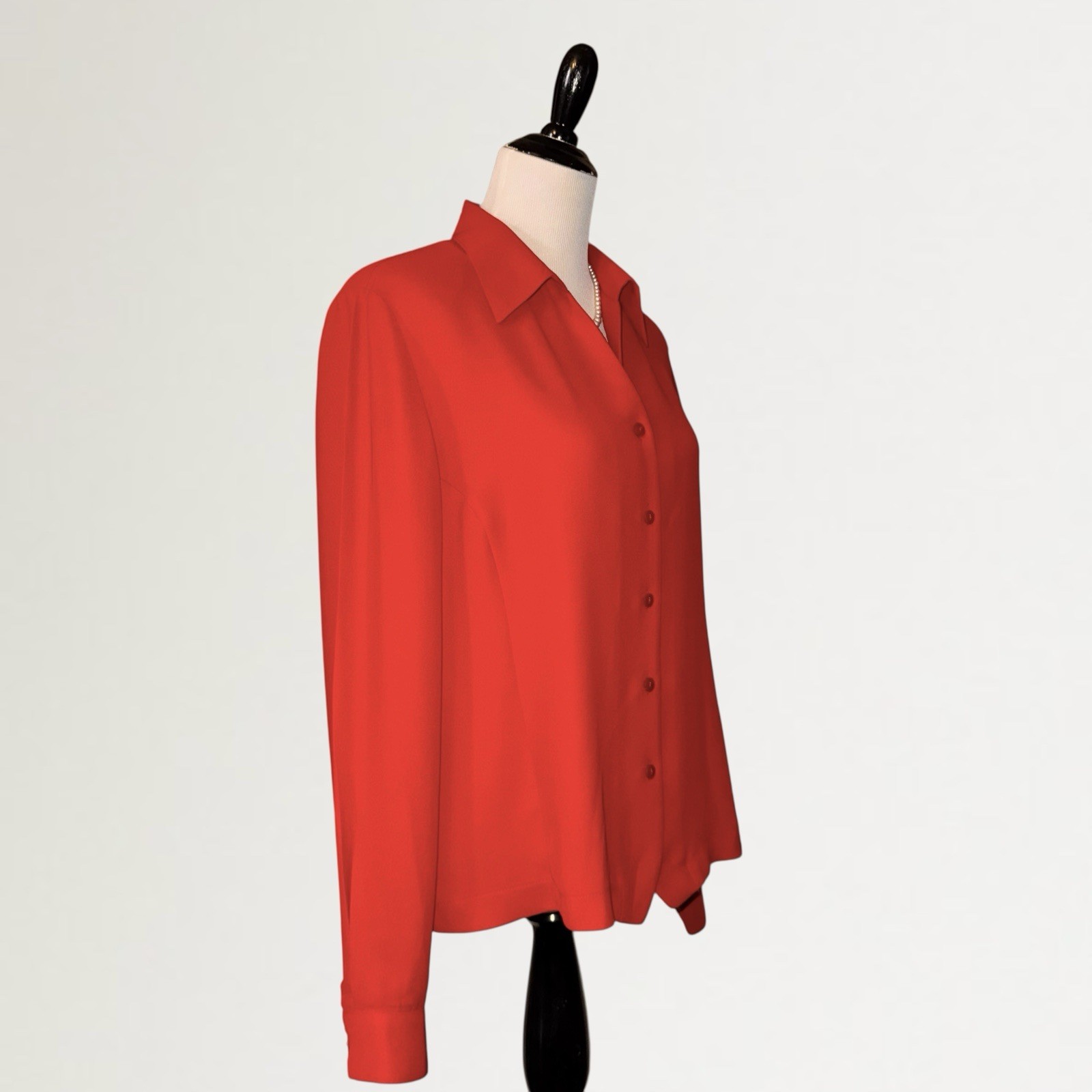 VTG 80s Liz Baker Red Blouse Career Polyester Sz 18 Long Sleeve Button-Up, Cuffs