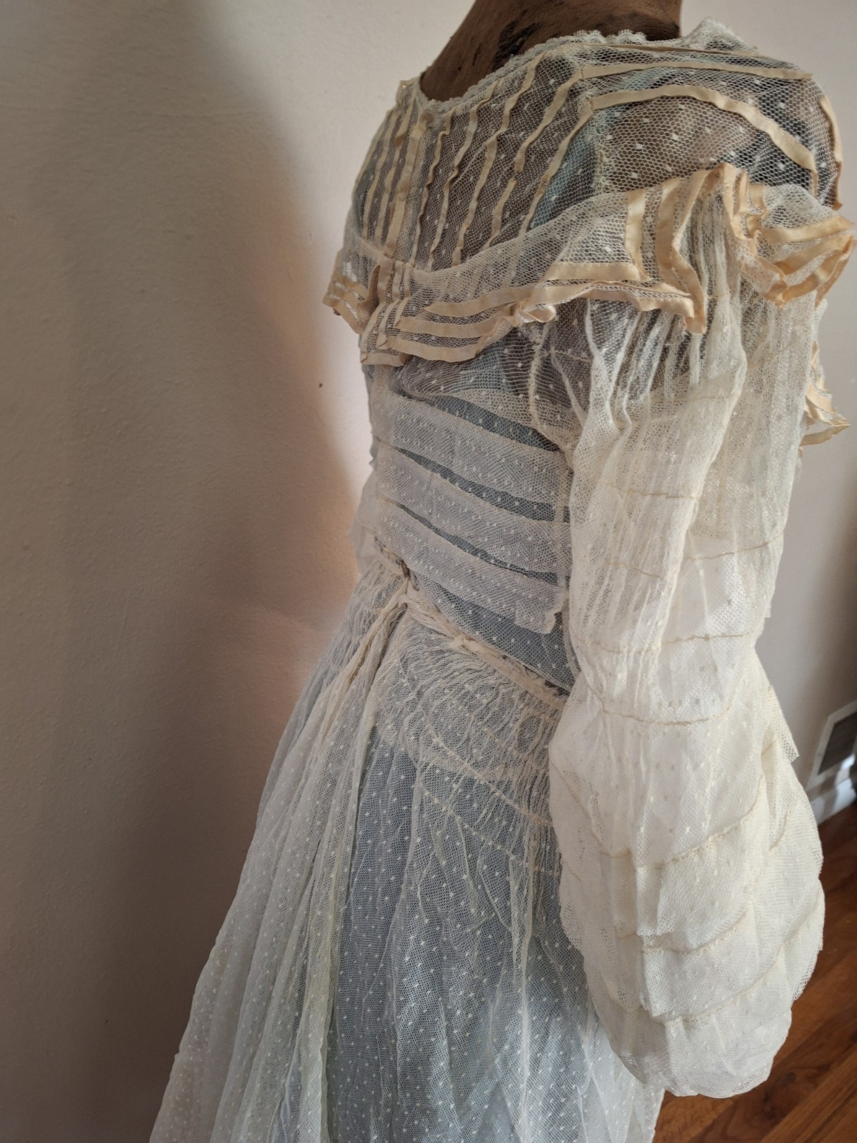 Vintage 1900 Charming Swiss Dotted/Ribbon Trim Bodice & Skirt