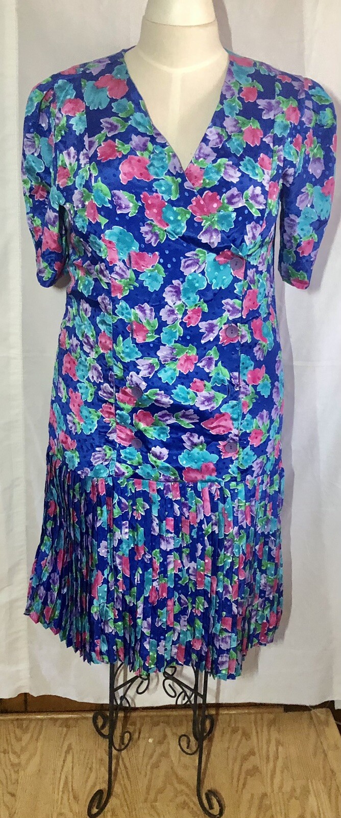 Vtg Darian double breast dress Floral Multicolored drop low waisted size 16