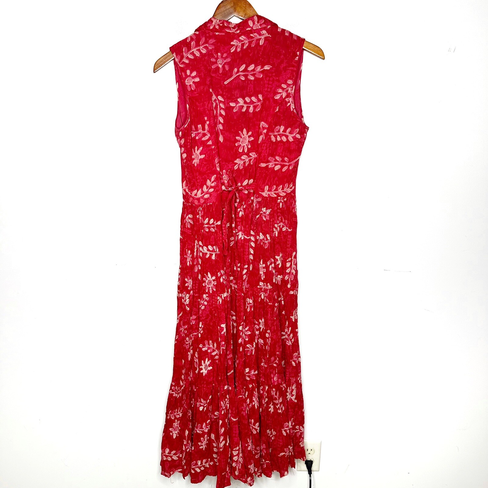 Phool Vintage 1990’s Indian Cotton Tiered Maxi Dress Red & Cream Size Medium