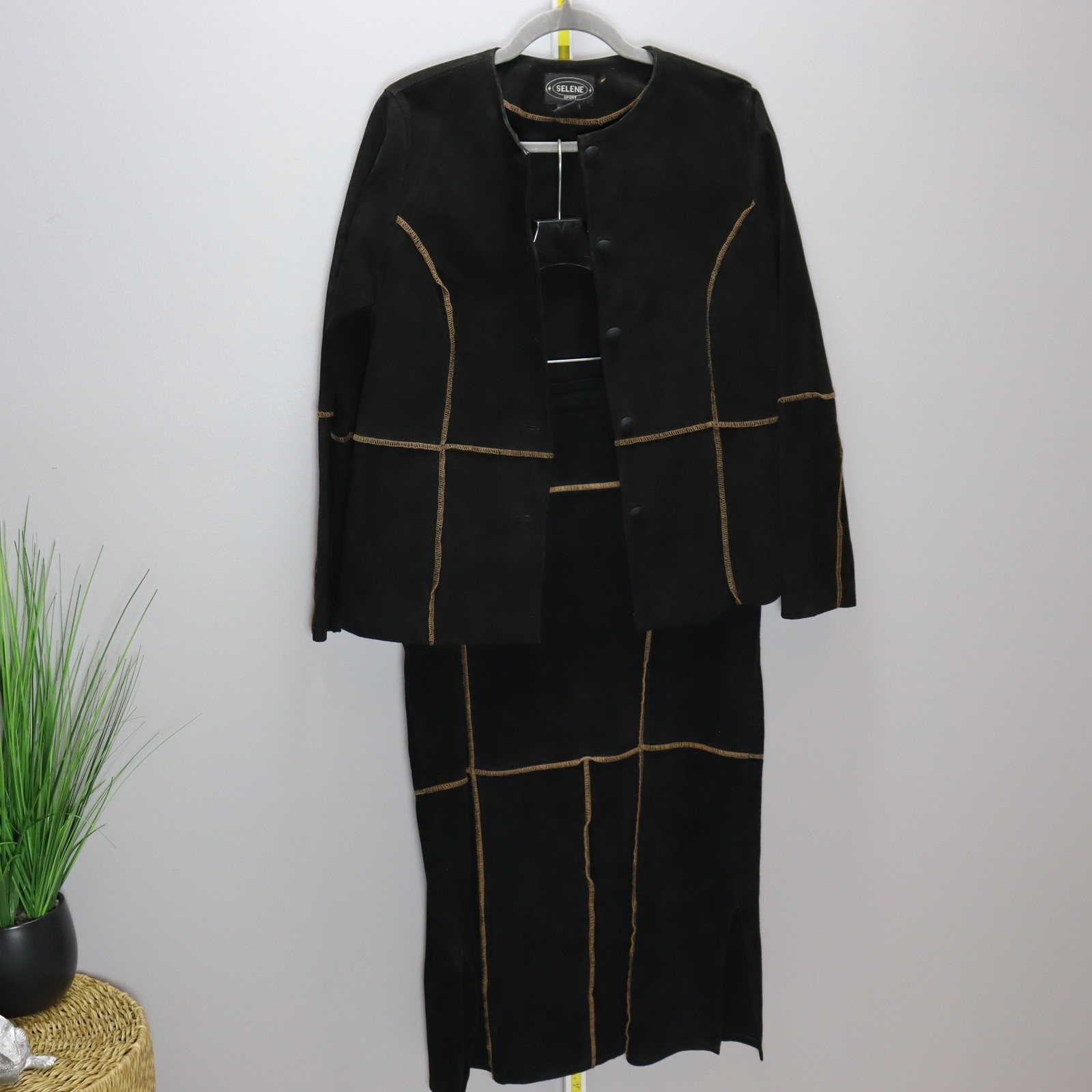 Selene Sport Genuine Leather Suede Jacket & Skirt Set Black M
