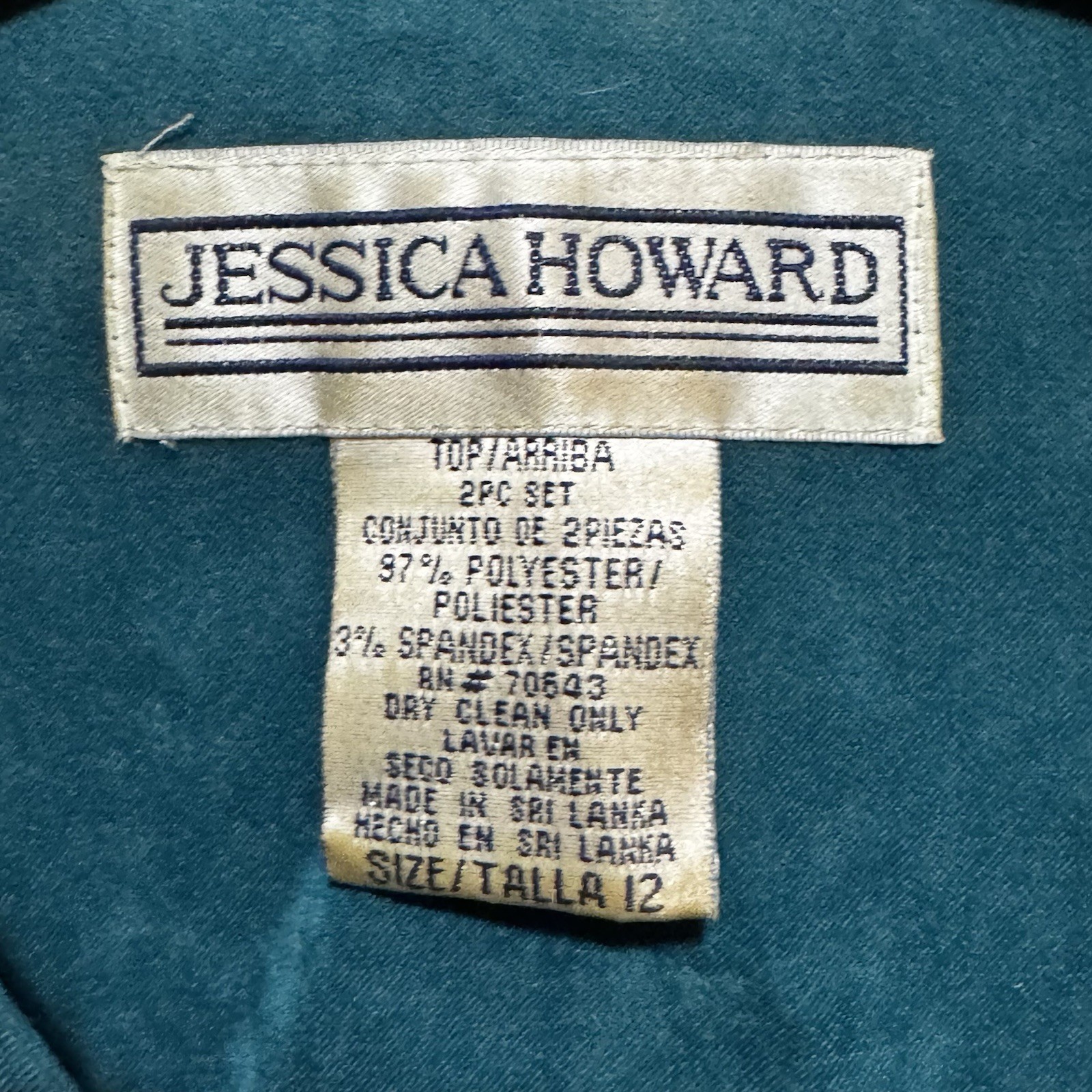 Jessica Howard Teal Black Block Pattern Zip Jacket Women’s Size 12 Vintage 90s