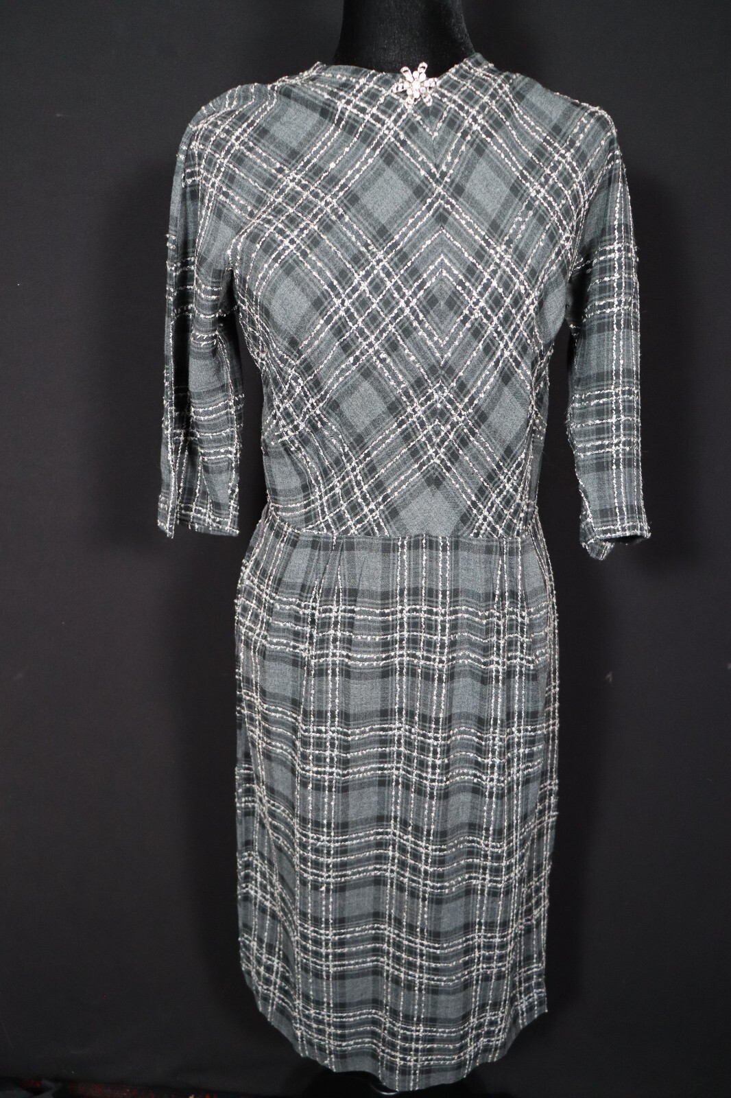 RARE VINTAGE 1950’S GRAY RAYON DEADSTOCK UNSOLD DRESS SIZE 6-8