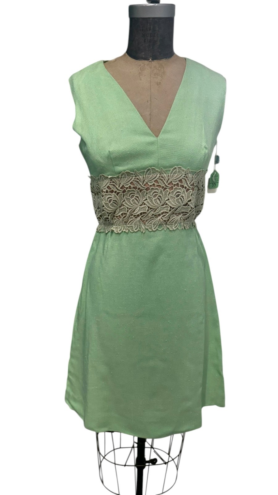 70s Vintage Lime Green Linen & Lace S Klein Dress Size 10 NOS