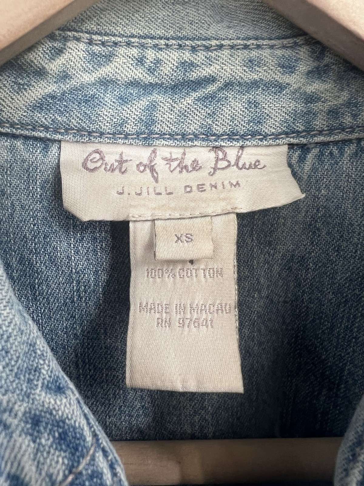 Vintage Y2K J Jill Denim Ruffle Hem 3/4 Sleeve Button Down XS Chambray Western