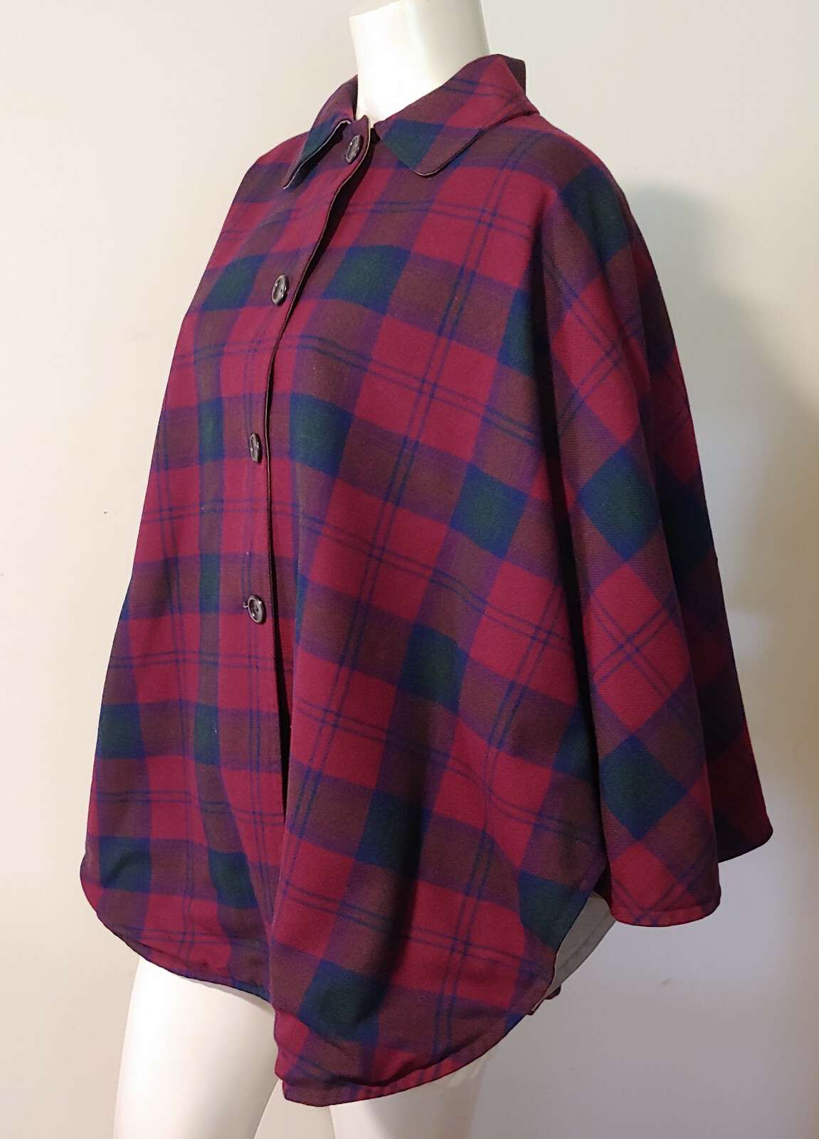 Vintage Red Green Plaid Cape Reversible Khaki Canvas OS S M L XL