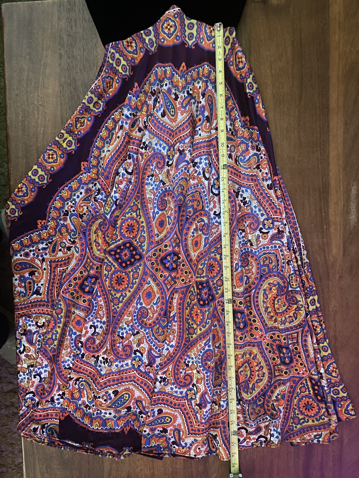 True Vintage 70s Maxi Dress Black Velvet Psychedelic Paisley Groovy XS Handmade