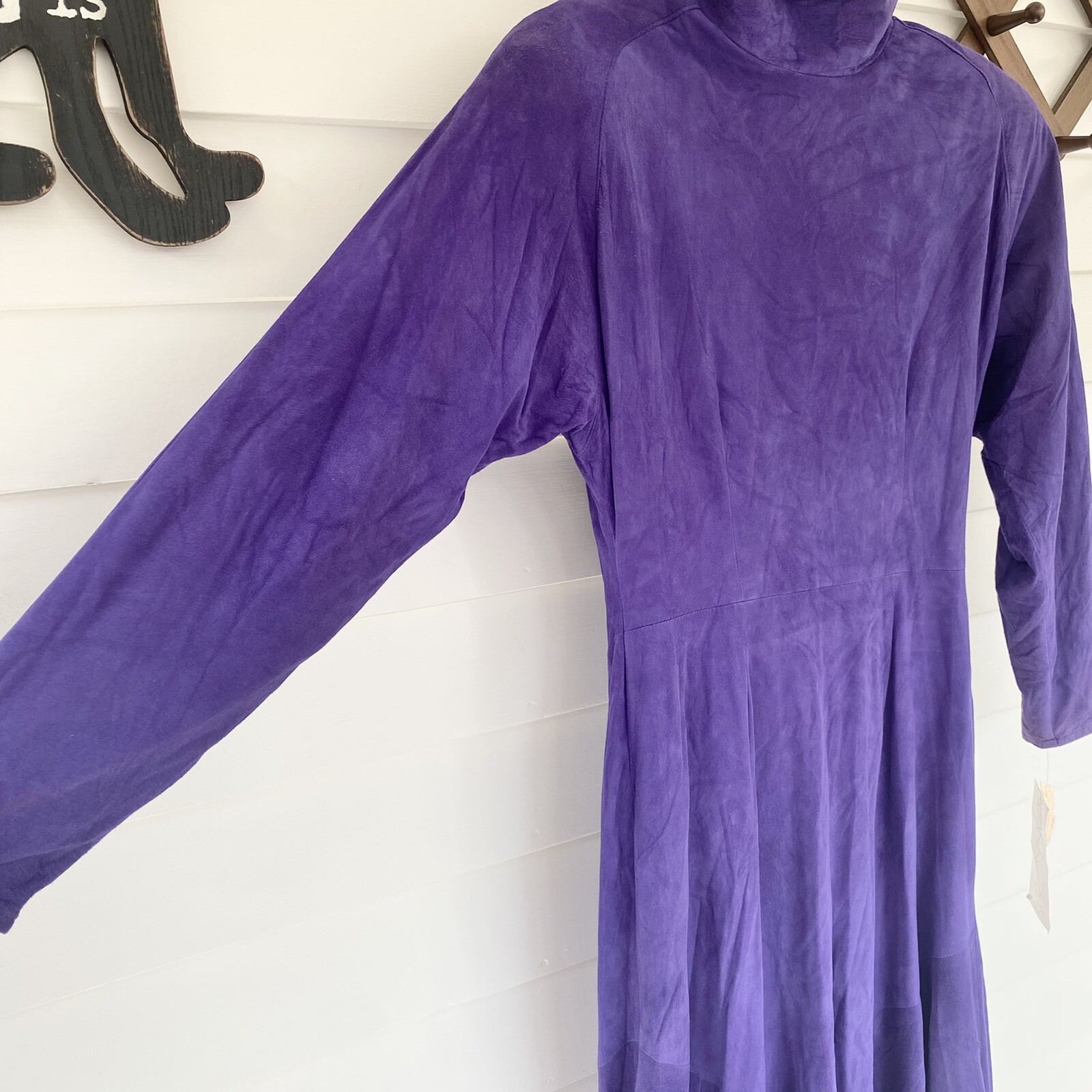 Vintage 80s 90s Purple Suede Maxi Dress NEW Size 12 by Vakko Long Sleeve