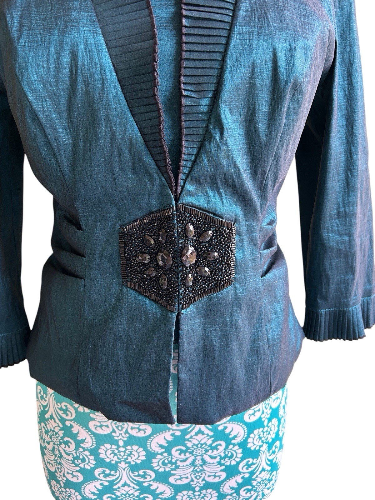 Carol Lin JR Nites Teal Jacket Top Camisole SET Evening Glam Holiday Christmas
