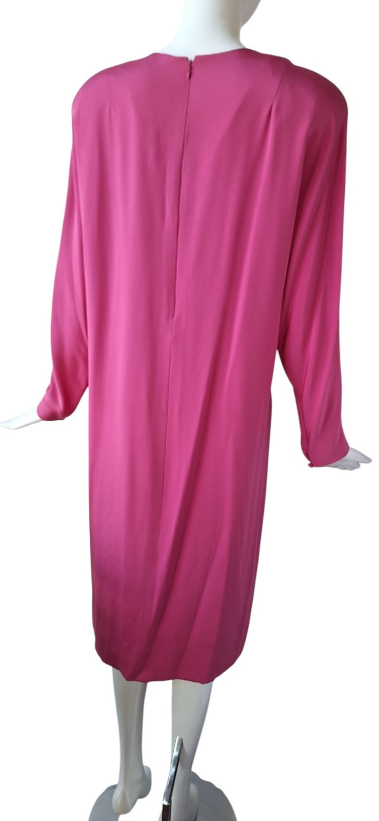 Vtg 70s Adele Simpson Dress Silk Magenta Shift Shoulder Pads Cocktail Gala 12