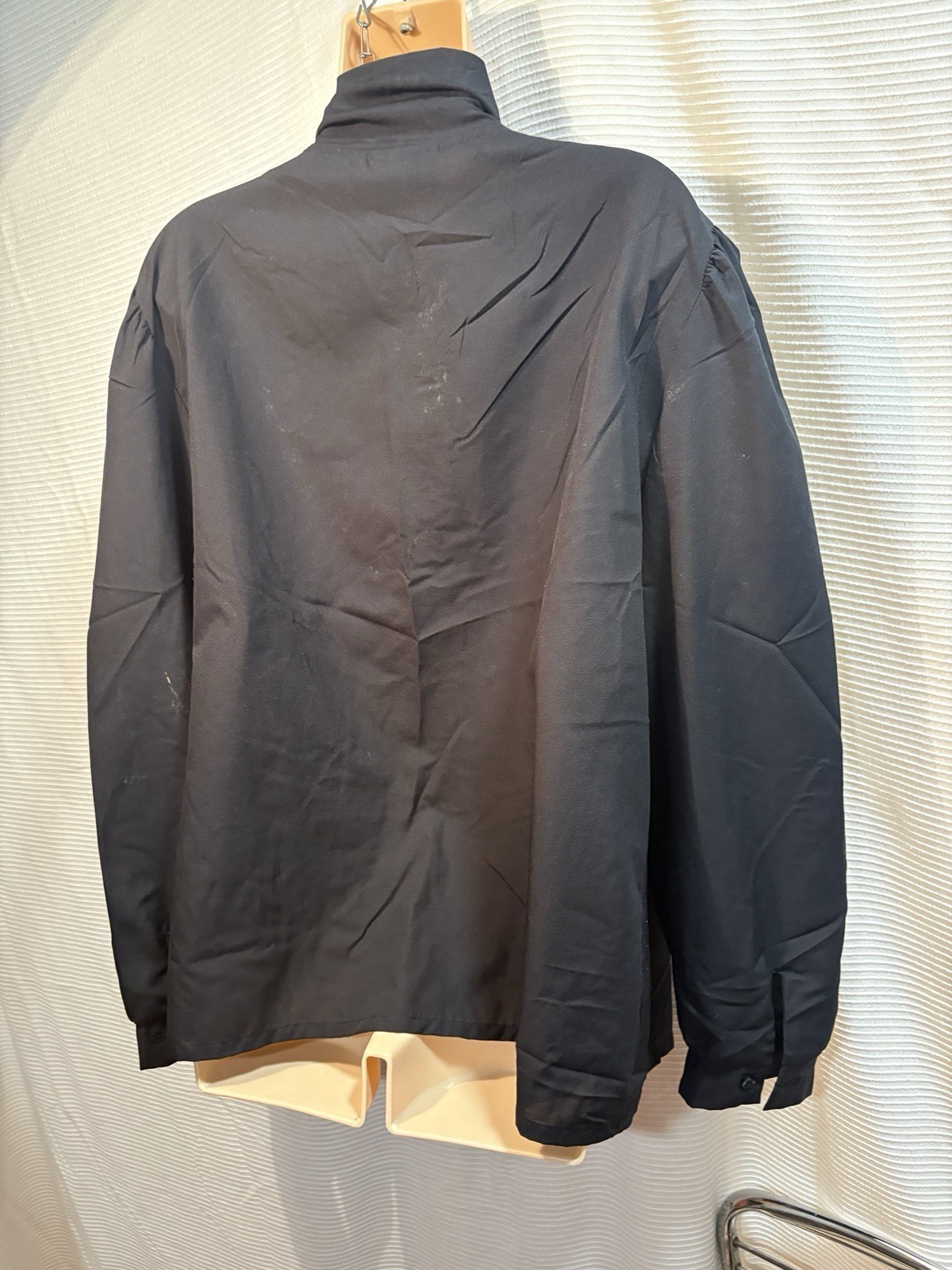 Vintage 70s Judy Ms Bond Black Polyester Bow At Neck Blouse Shirt Top 42/8