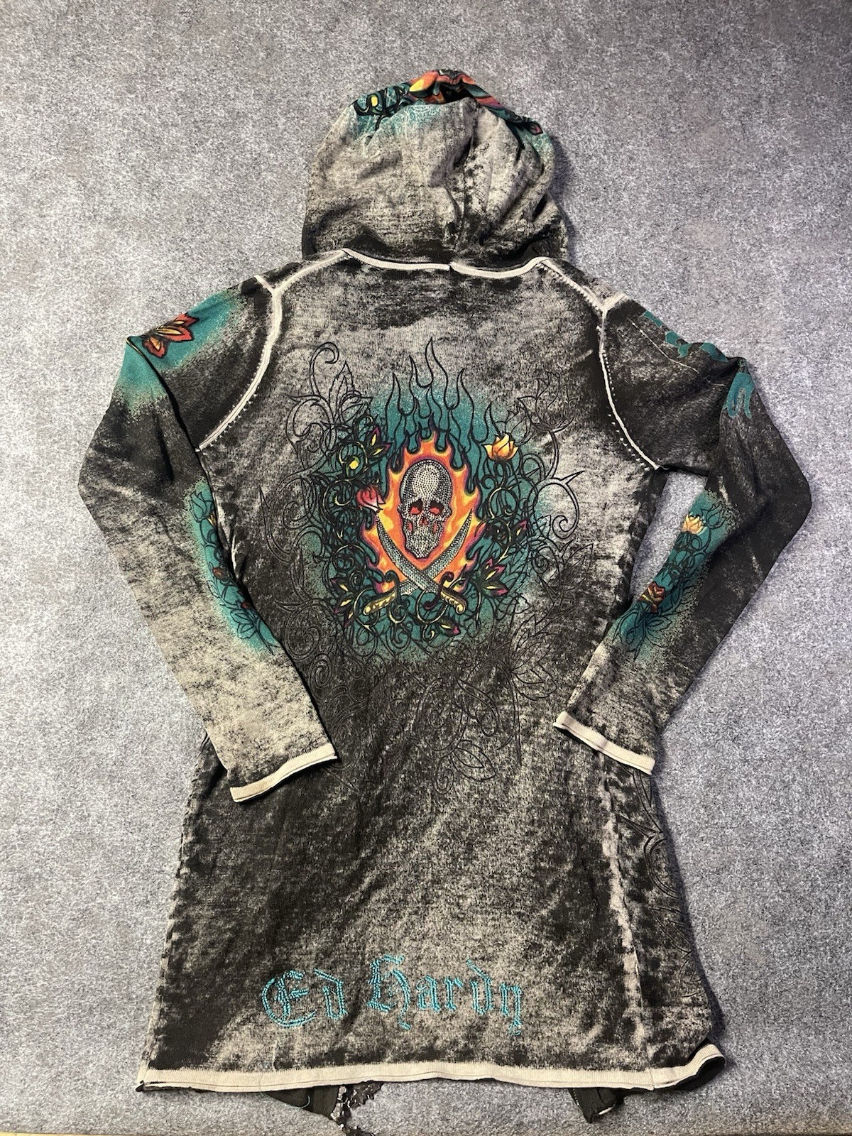 Vintage Y2K 2000s Ed Hardy hooded knit dress Size M please read description