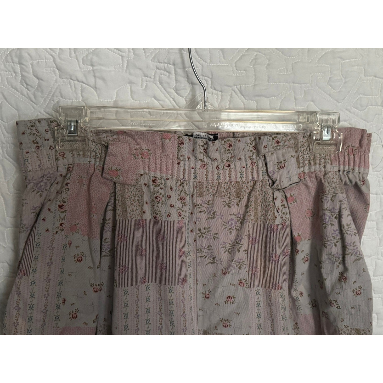Vintage Main Street Patchwork Floral Tapered Pants Pink Cotton USA Made Large