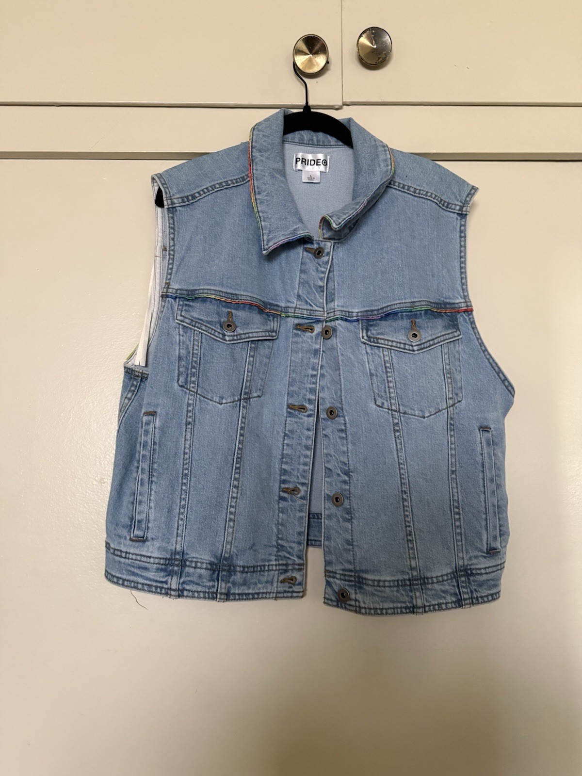 Target Pride Rainbow Fringe Denim Vest Sz L