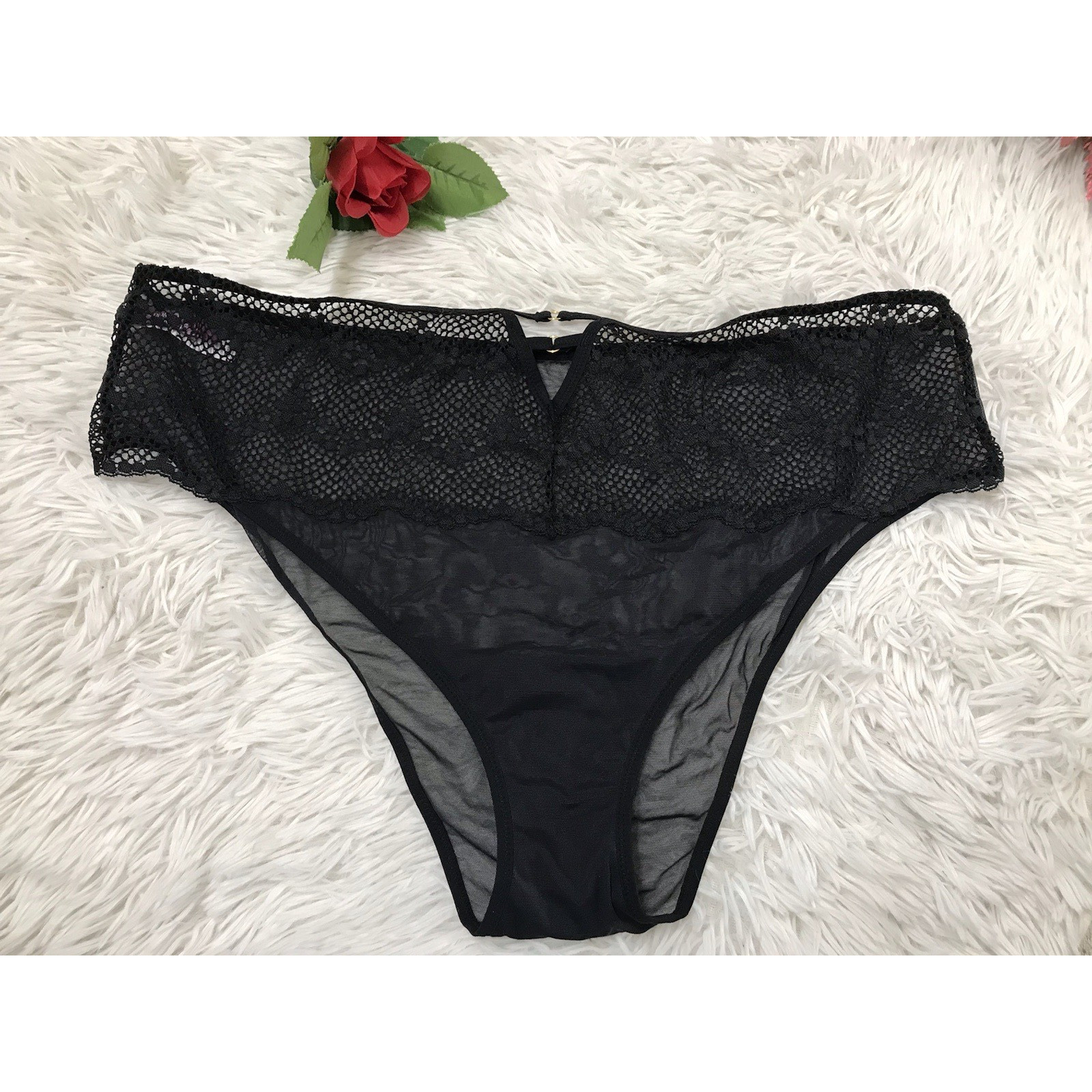 Women’s Lace Trim Midnight Black Mesh Bikini Lace Panties Underwear Adore Me 3XL