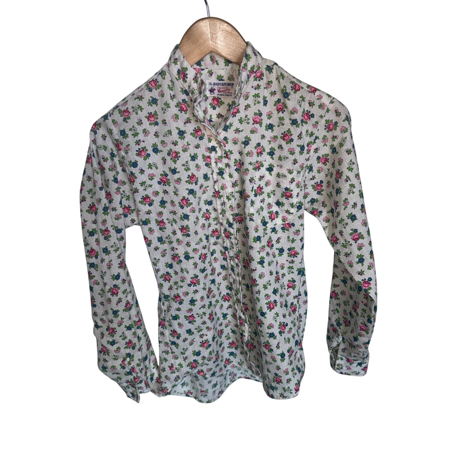 Vintage 60s 70s Ratcatcher Floral Button Up Shirt Perma Press Ditsy Print Small