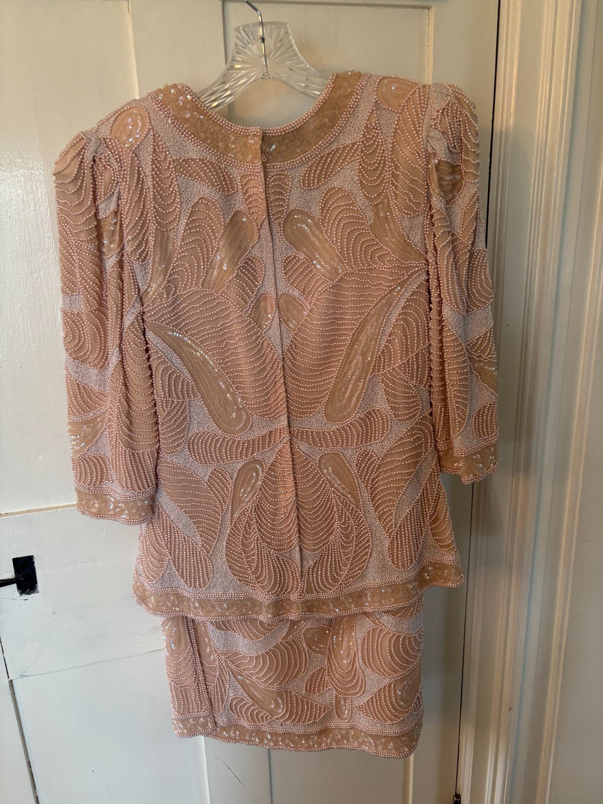 Judith Ann Creations Sequin/Pearl 2 pc Silk Pink Sz M