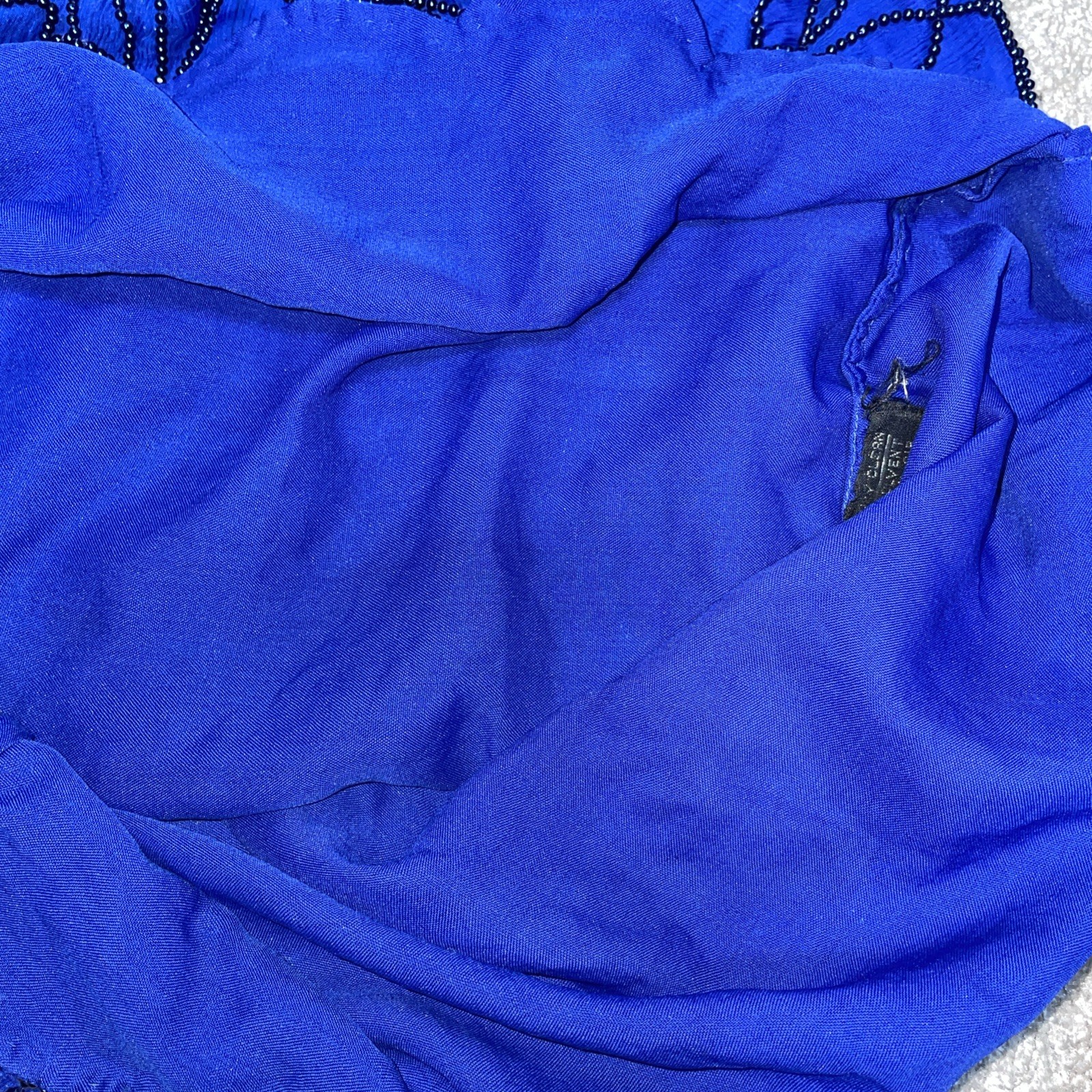 Stenay Padded Shoulders Blue Black Beaded Short Sleeve Top Size Medium