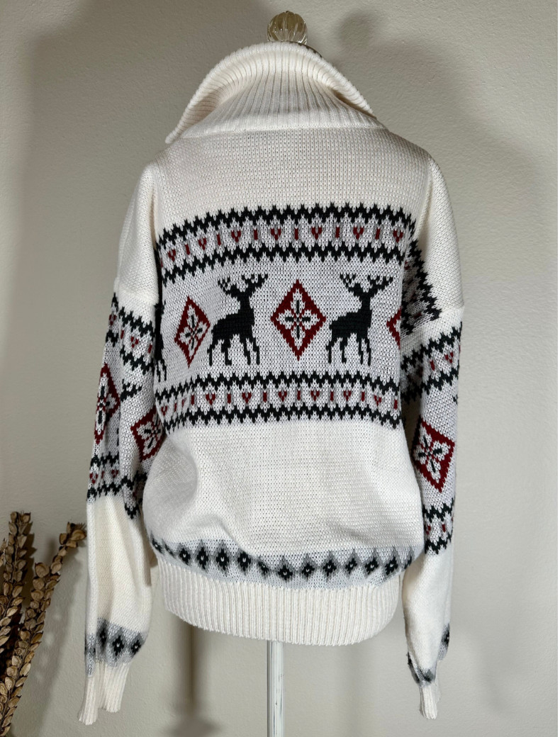 Vintage 90s Scandia Woods Cardigan Sweater Zip Front Deer Design Knit