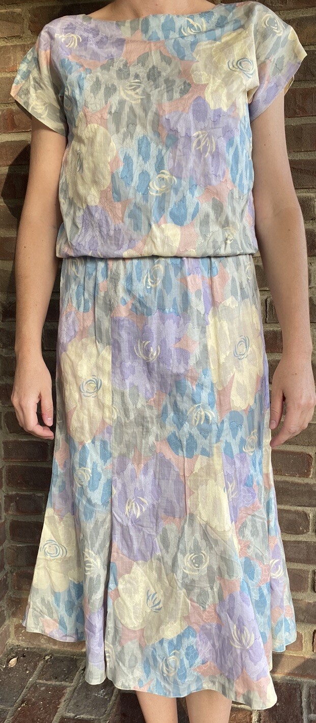 Vintage Pedestal Floral Midi Dress Size 4