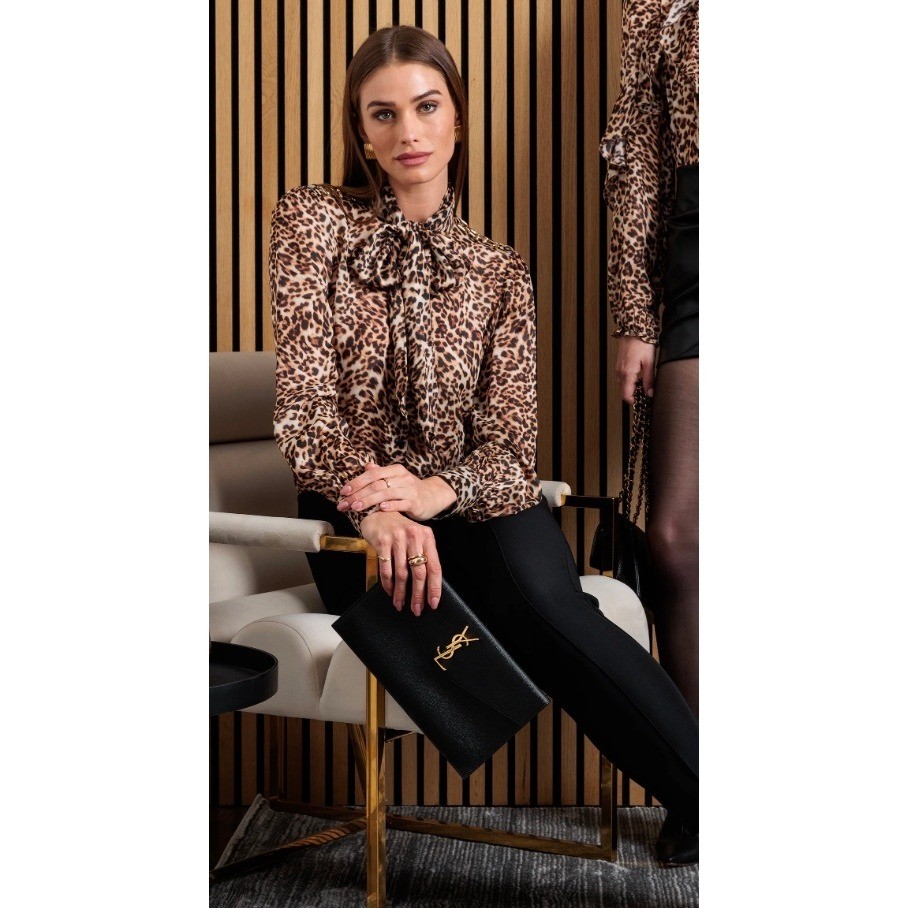 Generation Love Veralli Leopard Print Tie Neck Blouse XXS