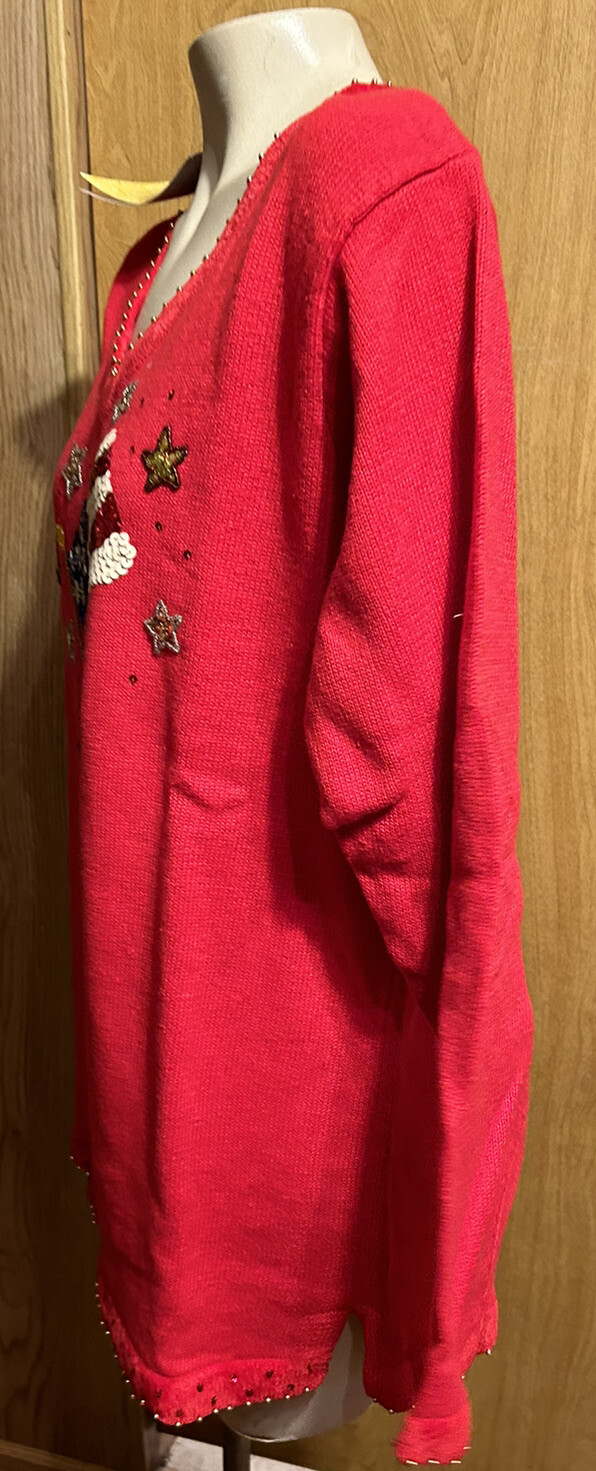 USA Flag Sequin Sweater Quacker Factory L Red New Tags Celebrate Patriotic Stars
