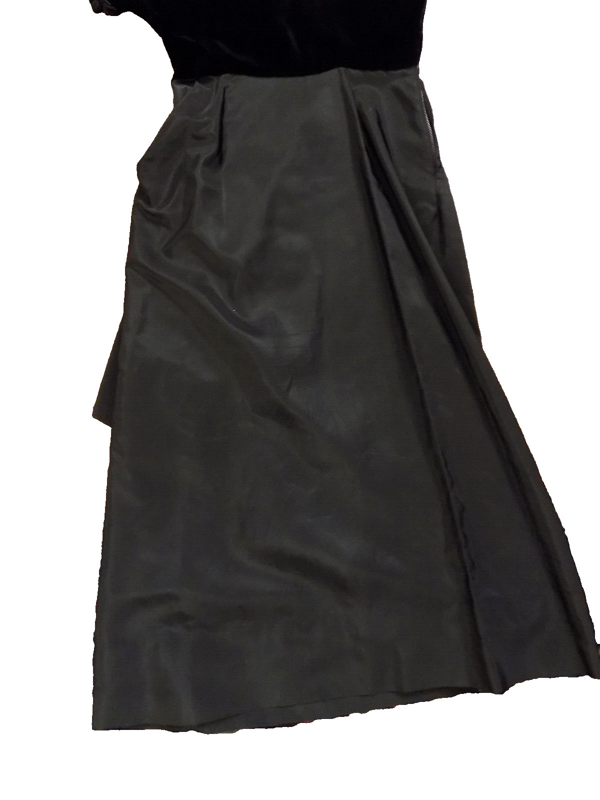 50s True Vtg Taffeta Dress Velvet V neck Tassel trim Cascade Skirt Crinoline XS