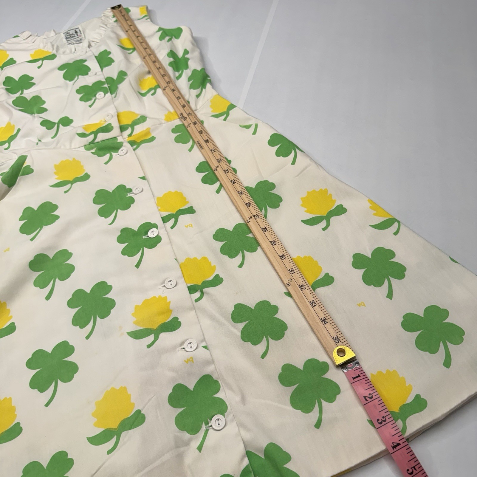 The Vested Gentress Lucky Shamrock Clover Slvls Dress Vtg 60/70s Sz 12 Medium