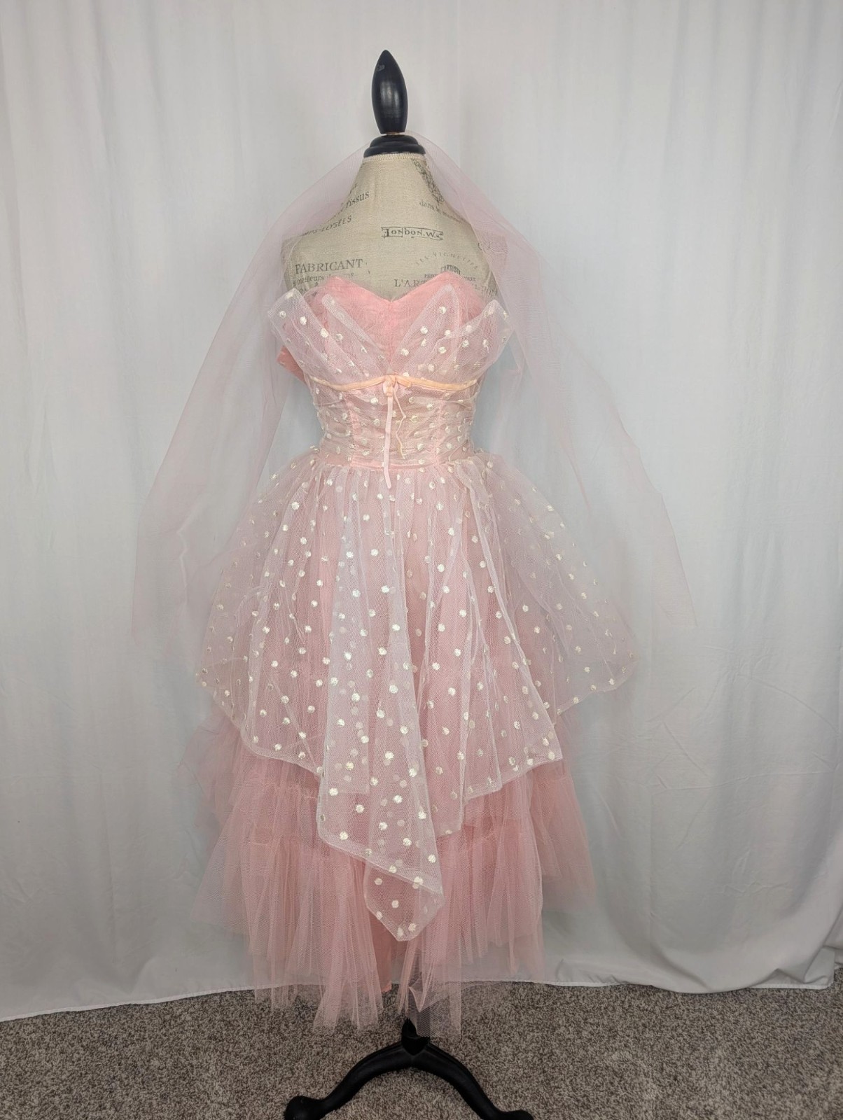 Vintage 50s Prom Dress XX Small 00 Pink Polka Dot
