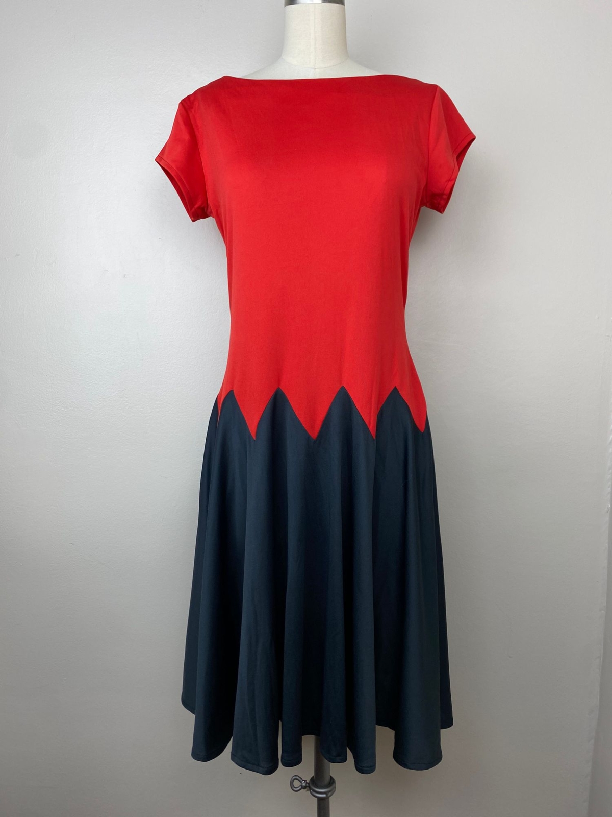 Vintage 1980s Color Block Dress Irresistible II S/M Zig Zag Drop Waist 80s