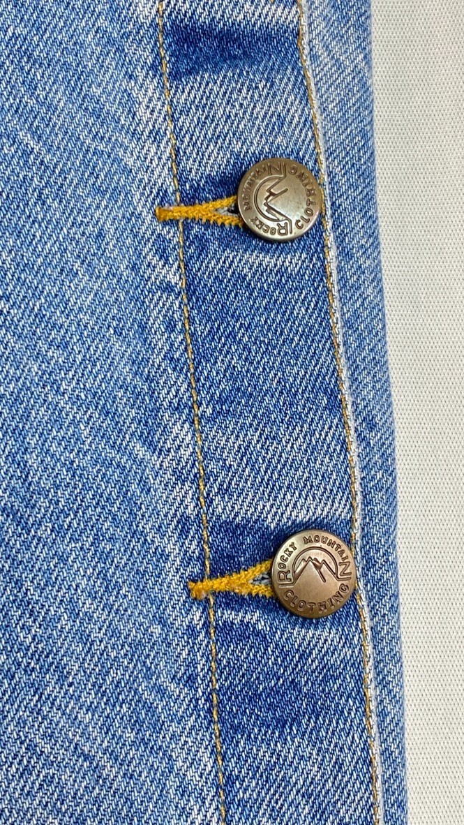 Vintage 1980s high waist jeans 25 34 side buttons ROCKY MOUNTAIN 29 blue denim