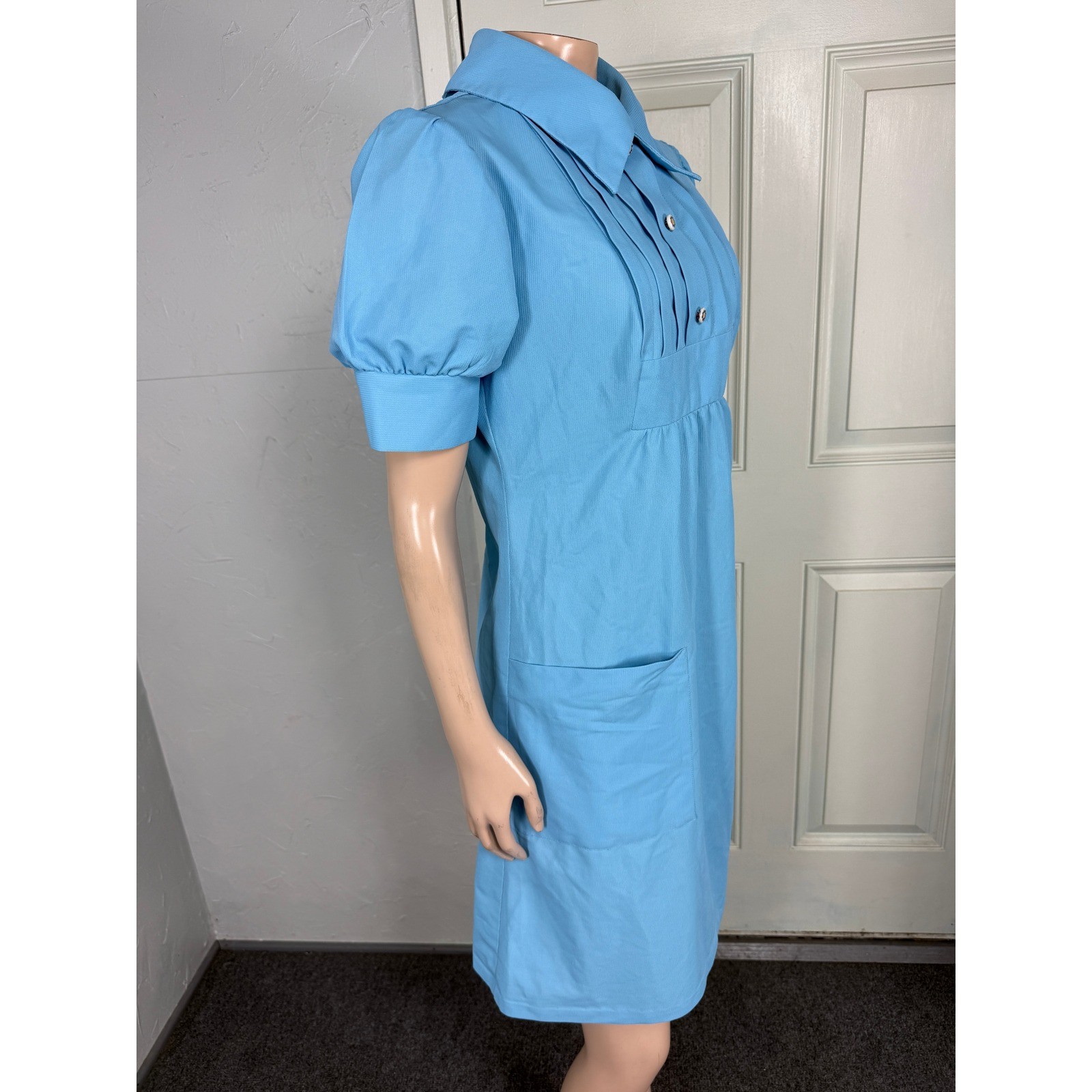 Vintage 60s 70s Barco Dress 11/12 Nurse Uniform Pockets Pintuck Nylon G3-16