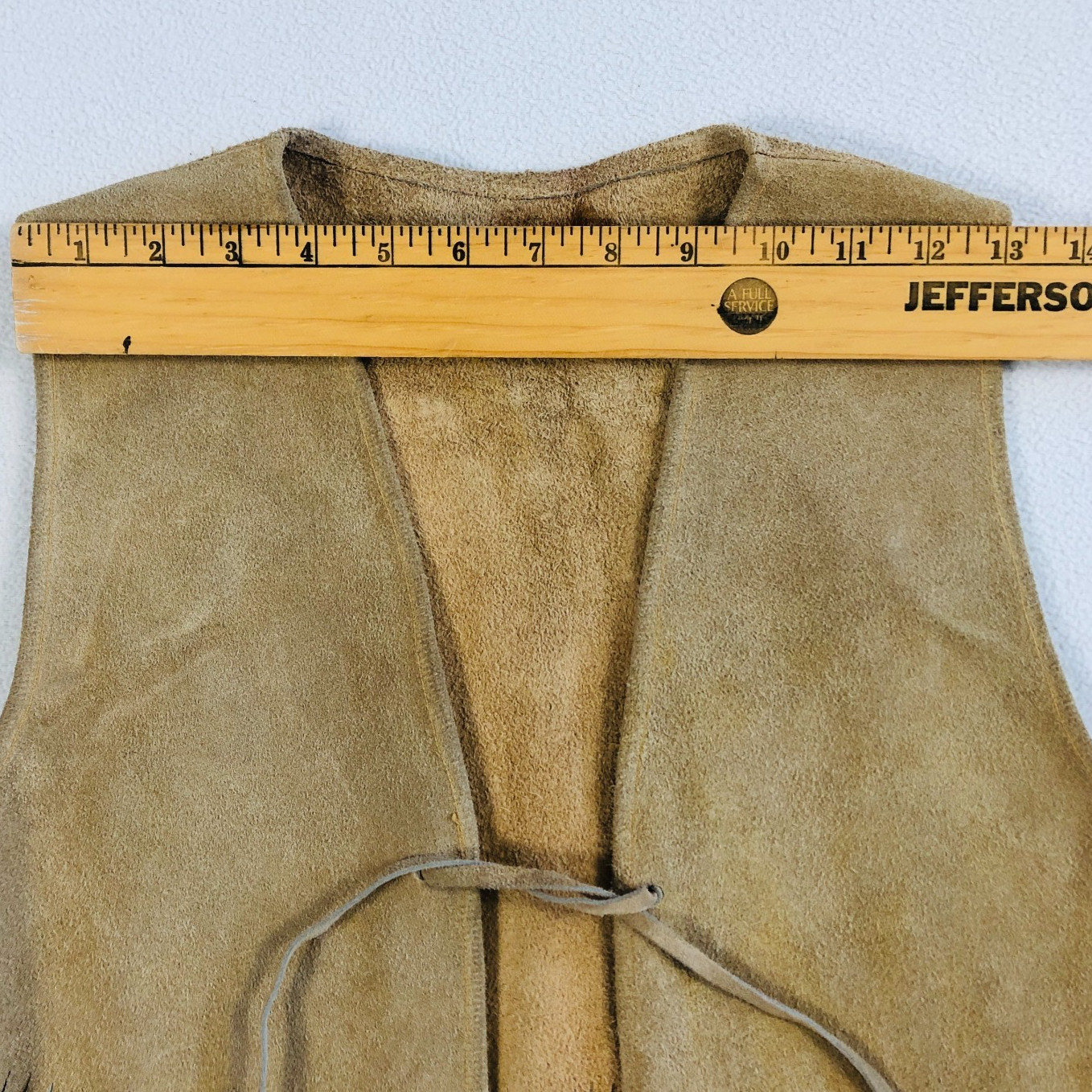 Vintage Suede Leather Fringed Vest Adult M/L Groovy Hippie BOHO Mod Western 60s