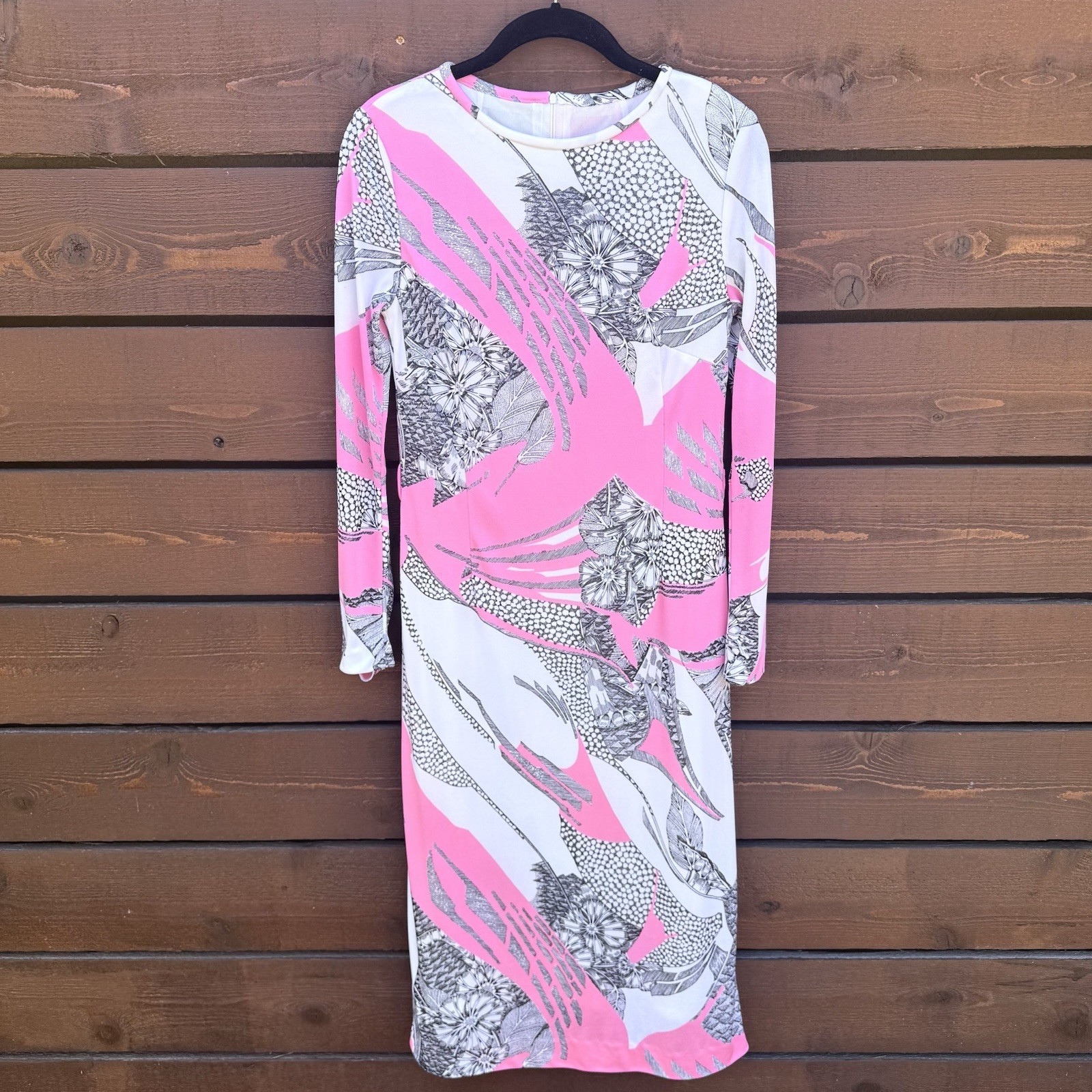 Vintage 60s 70s Tissus J Leonard Italmodell Borelli Mod Floral Midi Dress 38 S