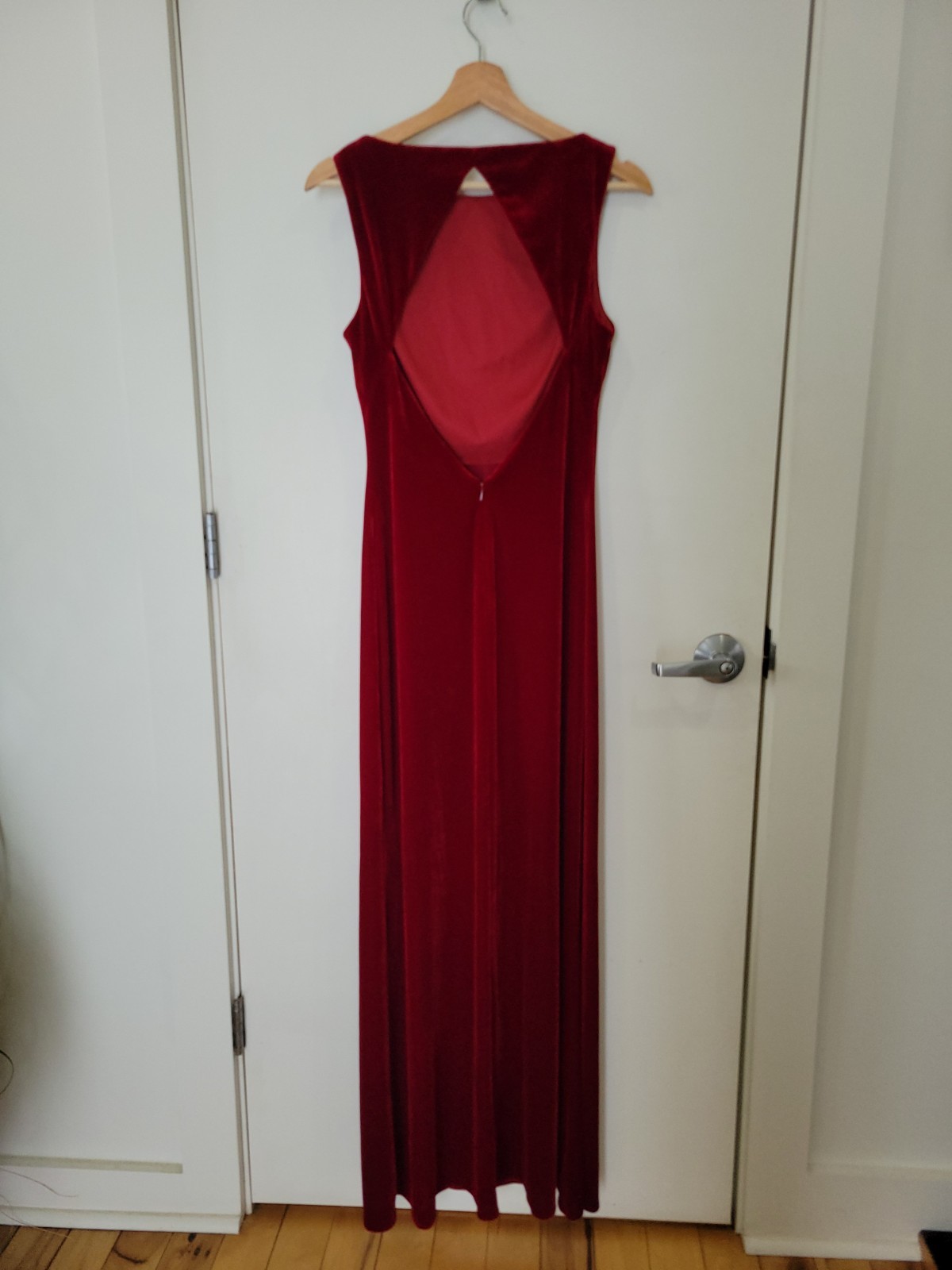 Vintage Dark Red Velvet Maxi Dress Keyhole Boatneck 90s Y2K Size 6 READ