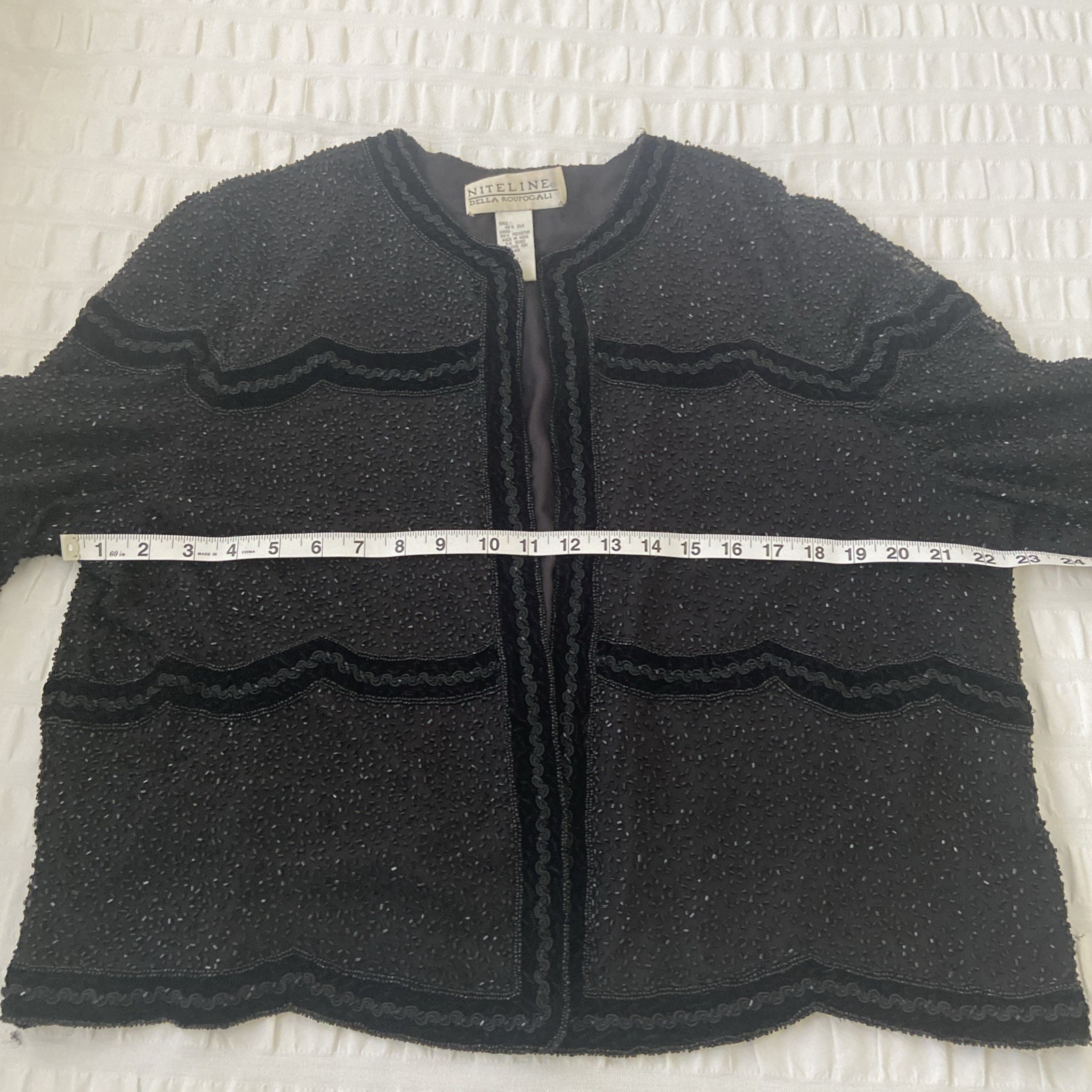 Jacket Vintage 80s NITELINE By Della Roufogali Black Beaded Sequin 100% Silk XL